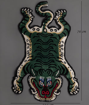 Green, Black Knotted Tiger Rug | Traditional Wool Carpet