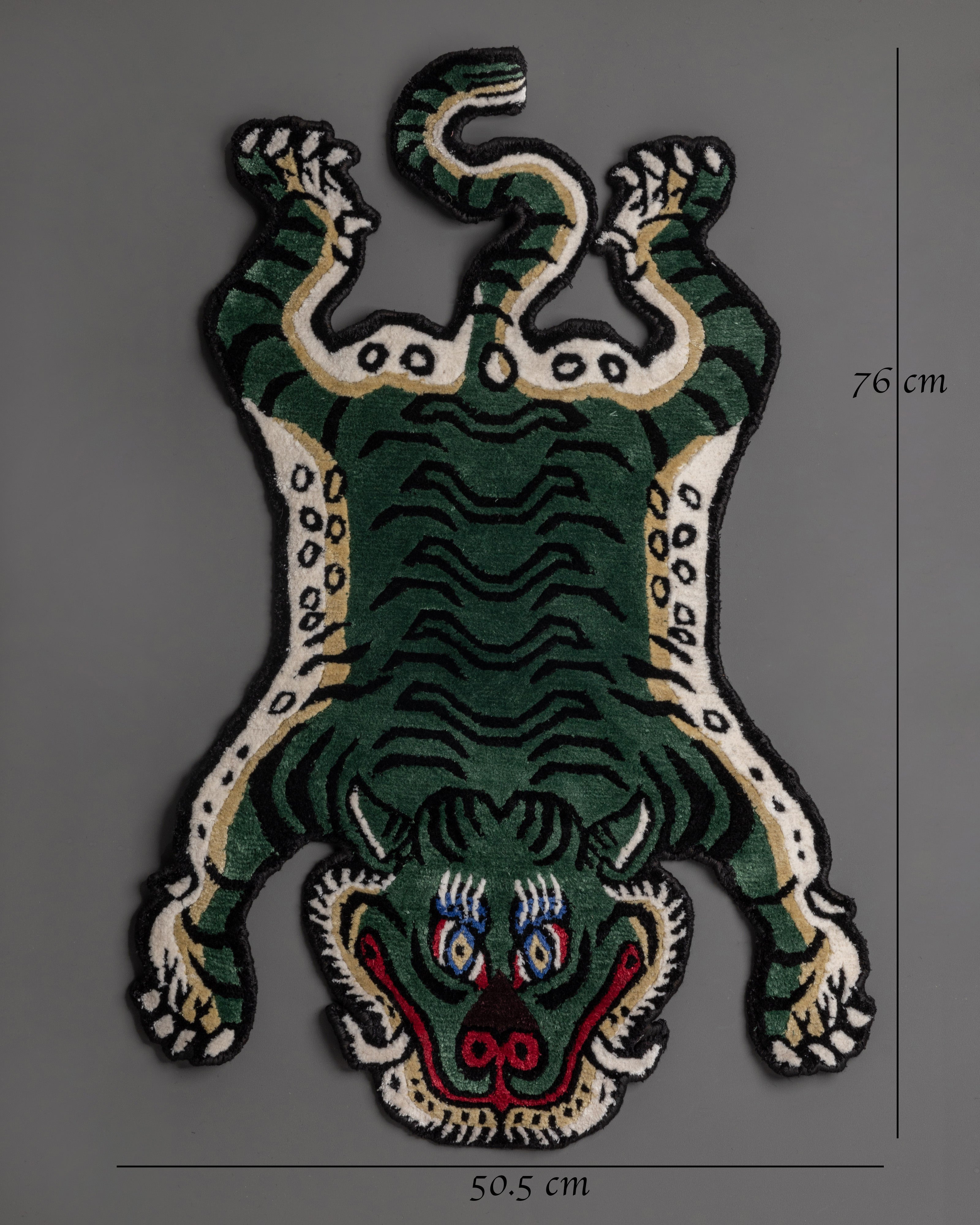 Green, Black Knotted Tiger Rug | Traditional Wool Carpet