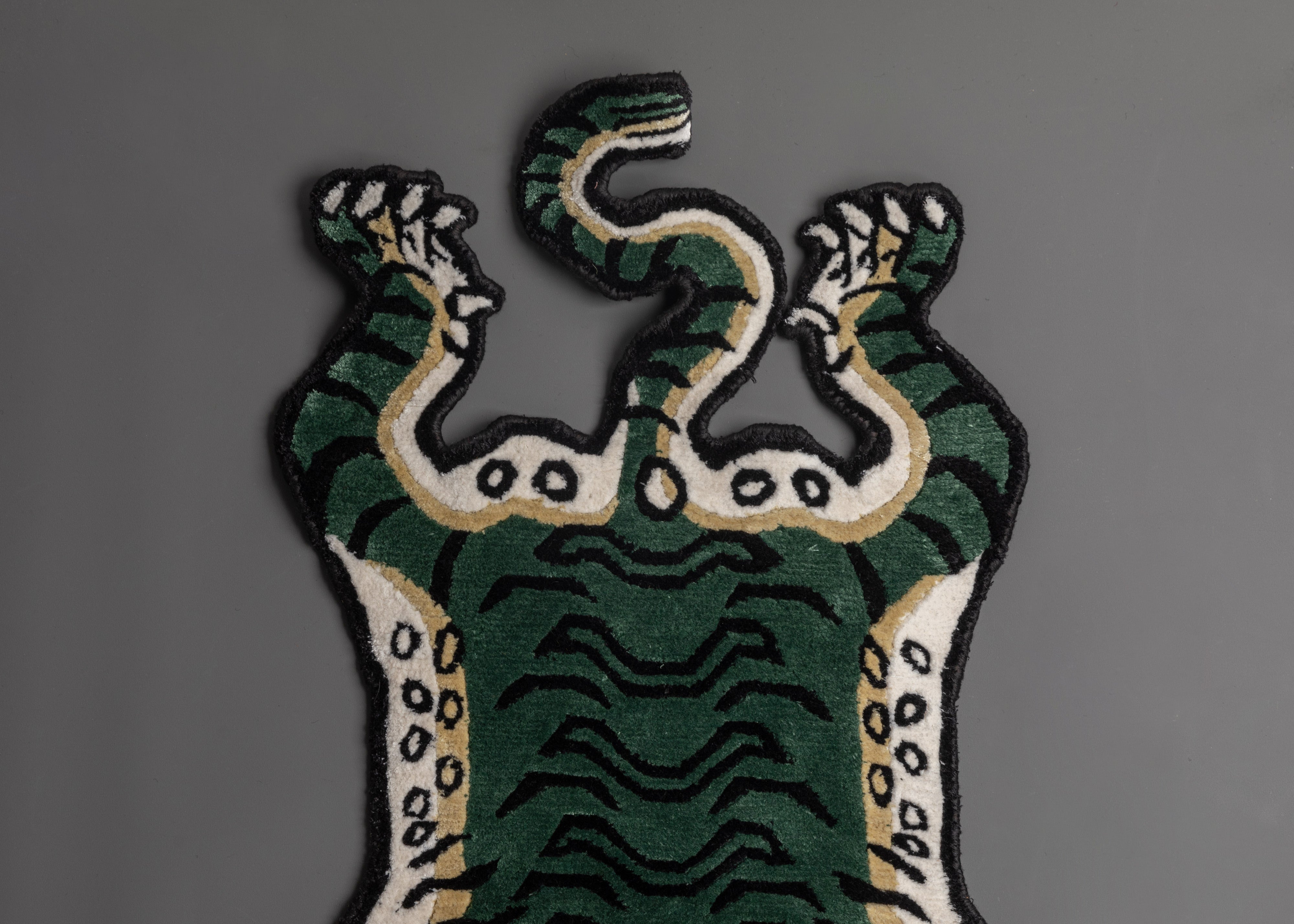 Green, Black Knotted Tiger Rug | Traditional Wool Carpet