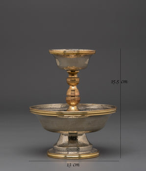 Handmade Serkyem Set for Offering | White Metal and Copper Buddhist Offering Vessel