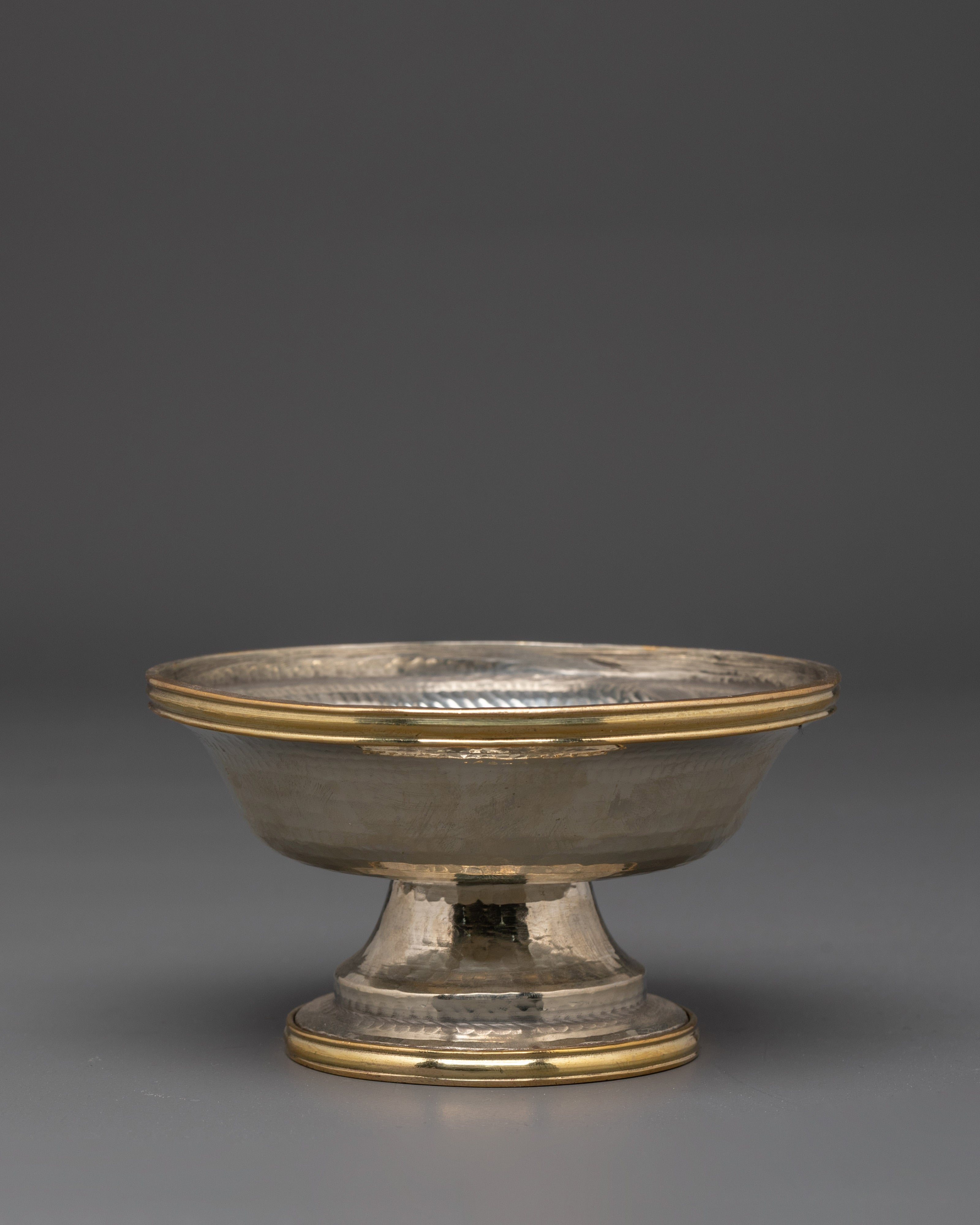 Handmade Serkyem Set for Offering | White Metal and Copper Buddhist Offering Vessel