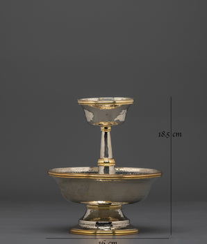 Tibetan Serkyem Offering Set | Copper & White Metal Offering Bowl