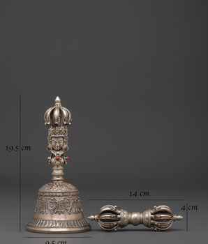 Bronze Bell And Vajra With Silver Handle | Tibetan Ritual Instruments for Spiritual Practice