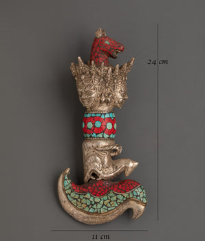 Tibetan Kartika Flaying Knife | Brass & Silver Plated Ritual Knife with Coral and Turquoise