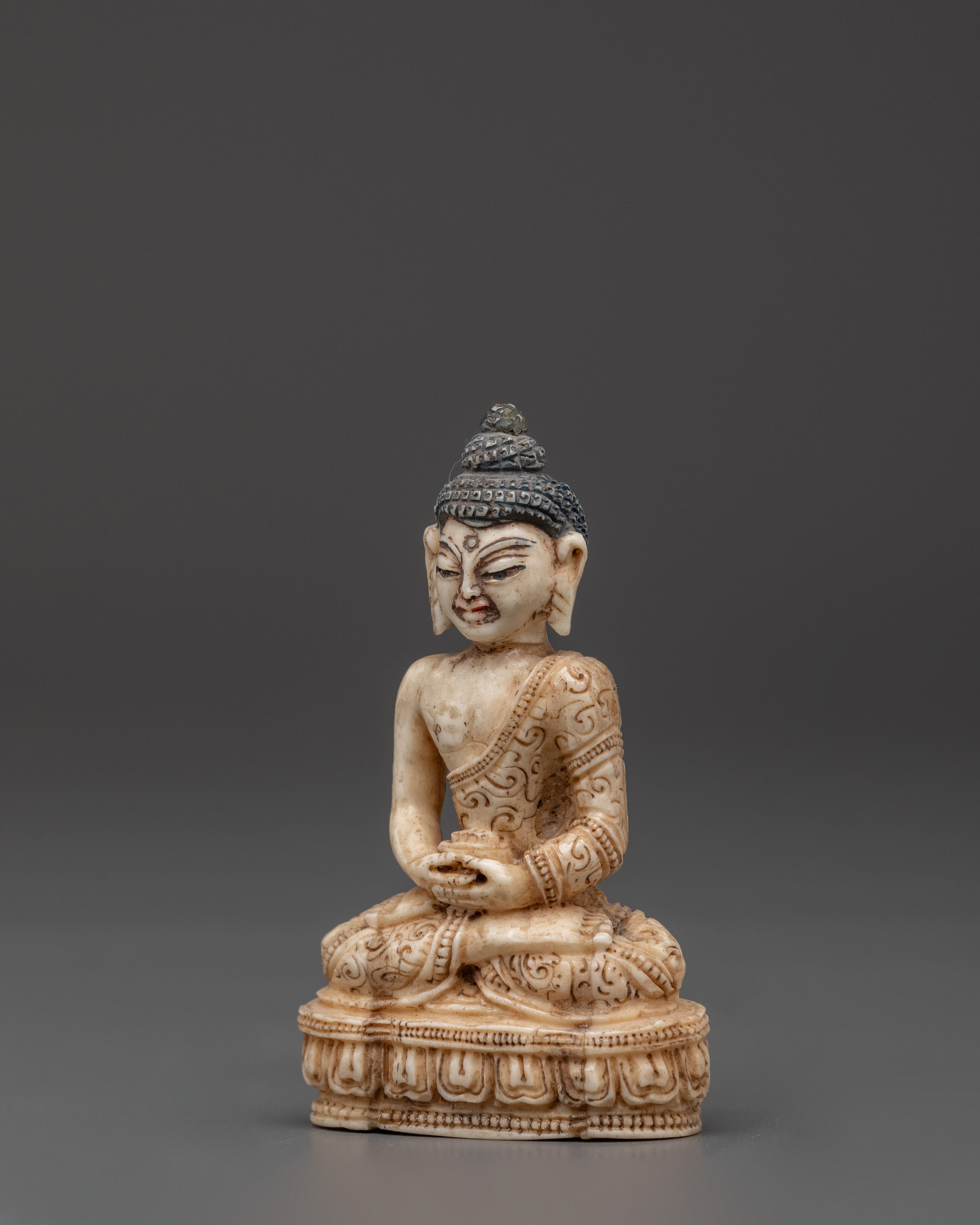 Ethically Sourced Yak Bone Amitabha Buddha Statue | Buddhist Altar Sculpture