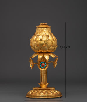 Gold-Gilded Lotus Vase Set | Turquoise Stone Inlay