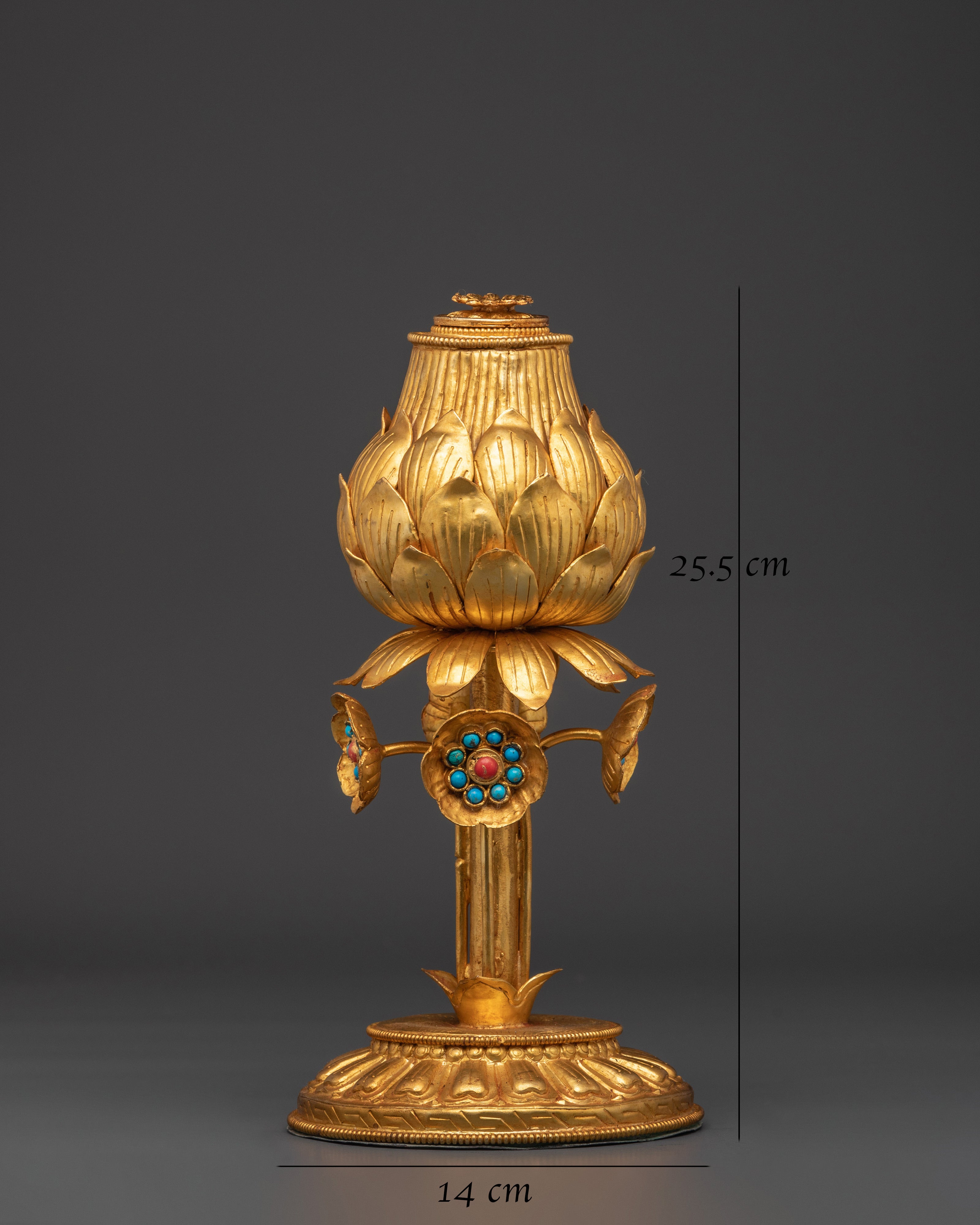 Gold-Gilded Lotus Vase Set | Turquoise Stone Inlay