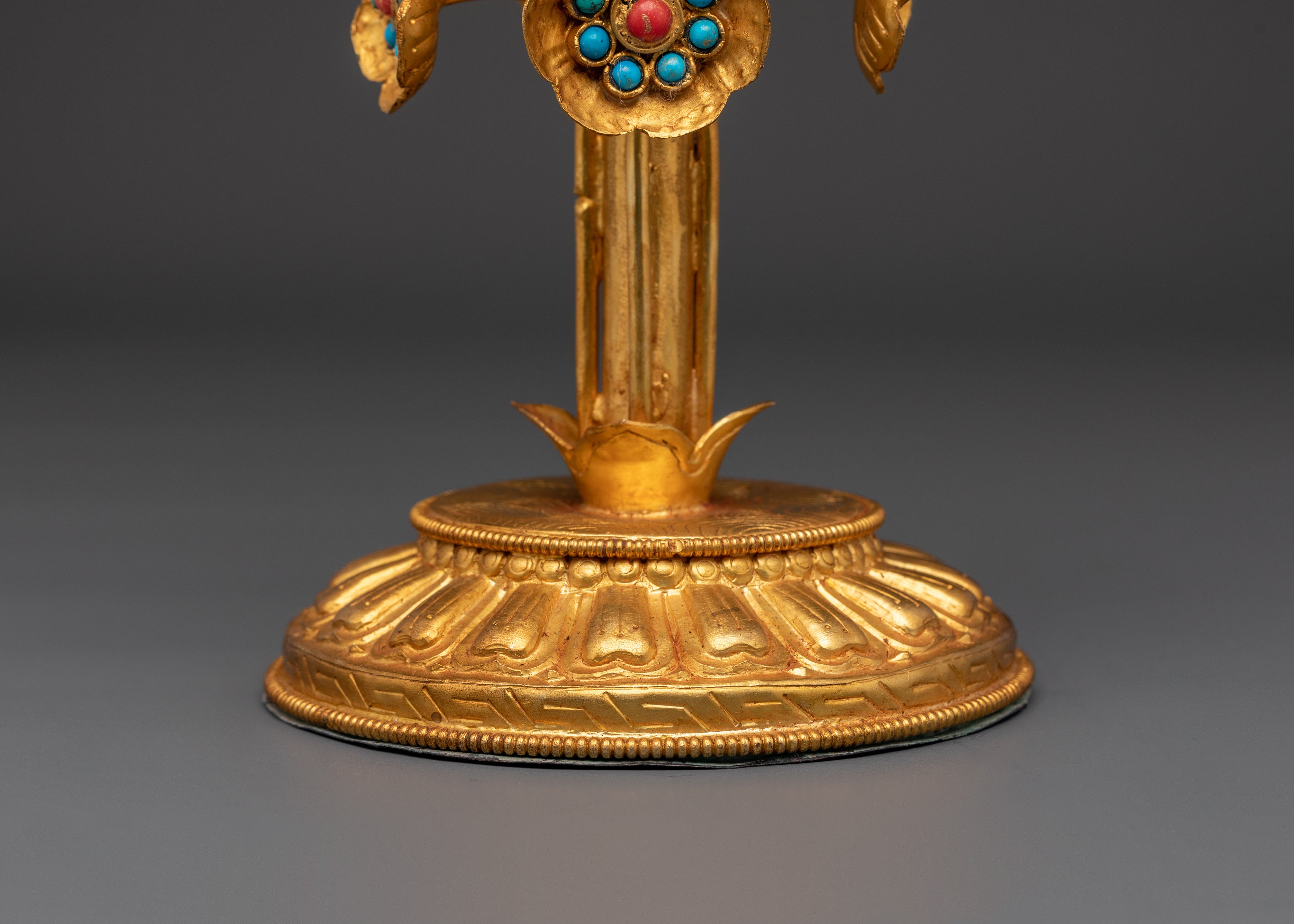 Gold-Gilded Lotus Vase Set | Turquoise Stone Inlay