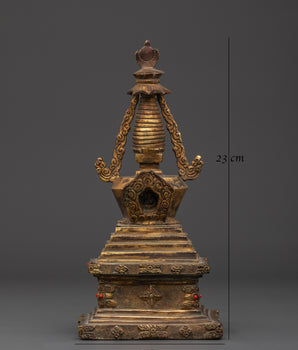 Gold Plated Himalayan Stupa |  Copper Body with Coral Stones