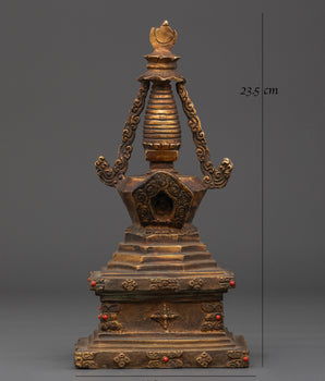 Copper And Gold Plated Stupa With Antique Finishing | Sacred Spiritual Artifact