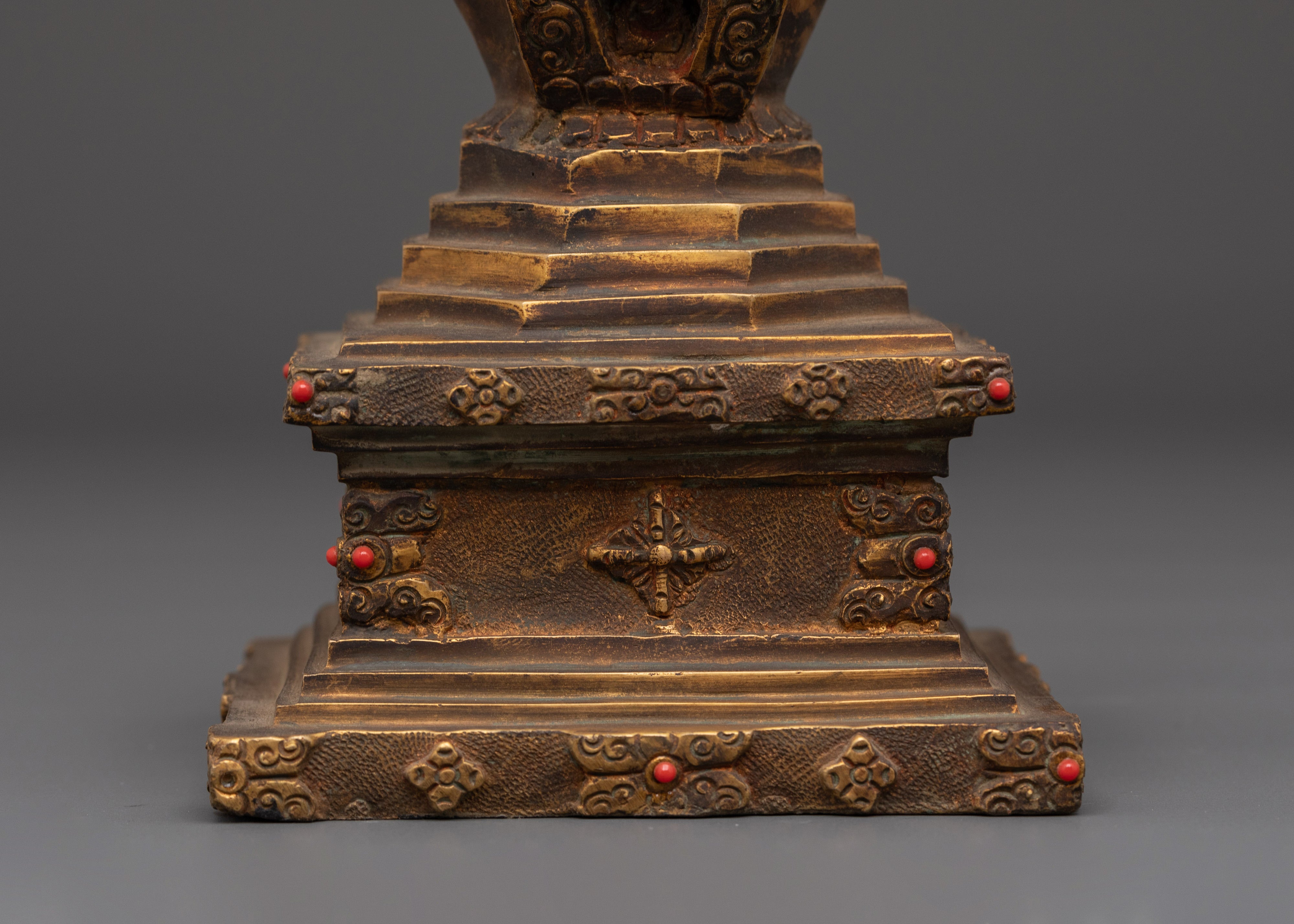 Copper And Gold Plated Stupa With Antique Finishing | Sacred Spiritual Artifact
