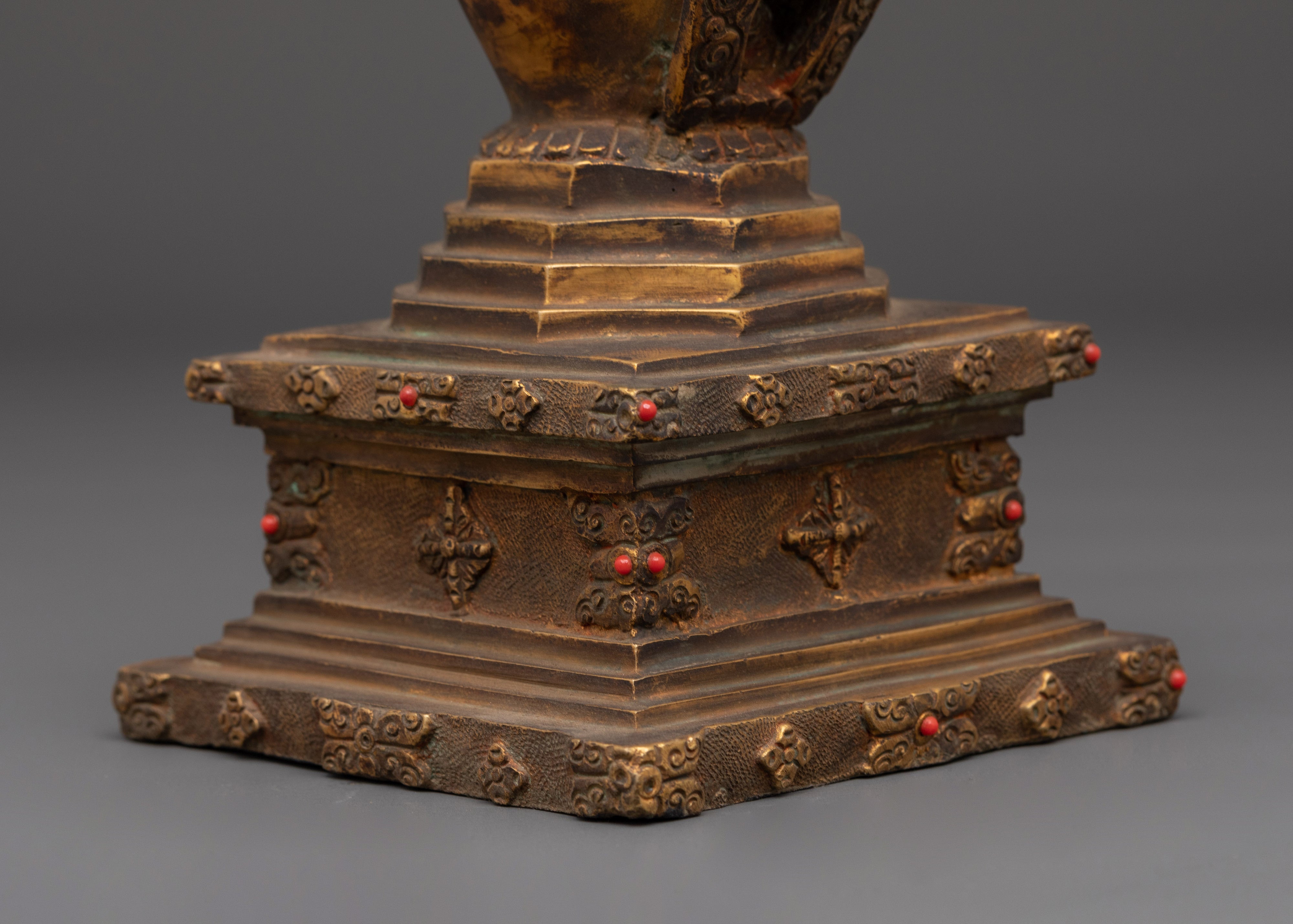 Copper And Gold Plated Stupa With Antique Finishing | Sacred Spiritual Artifact