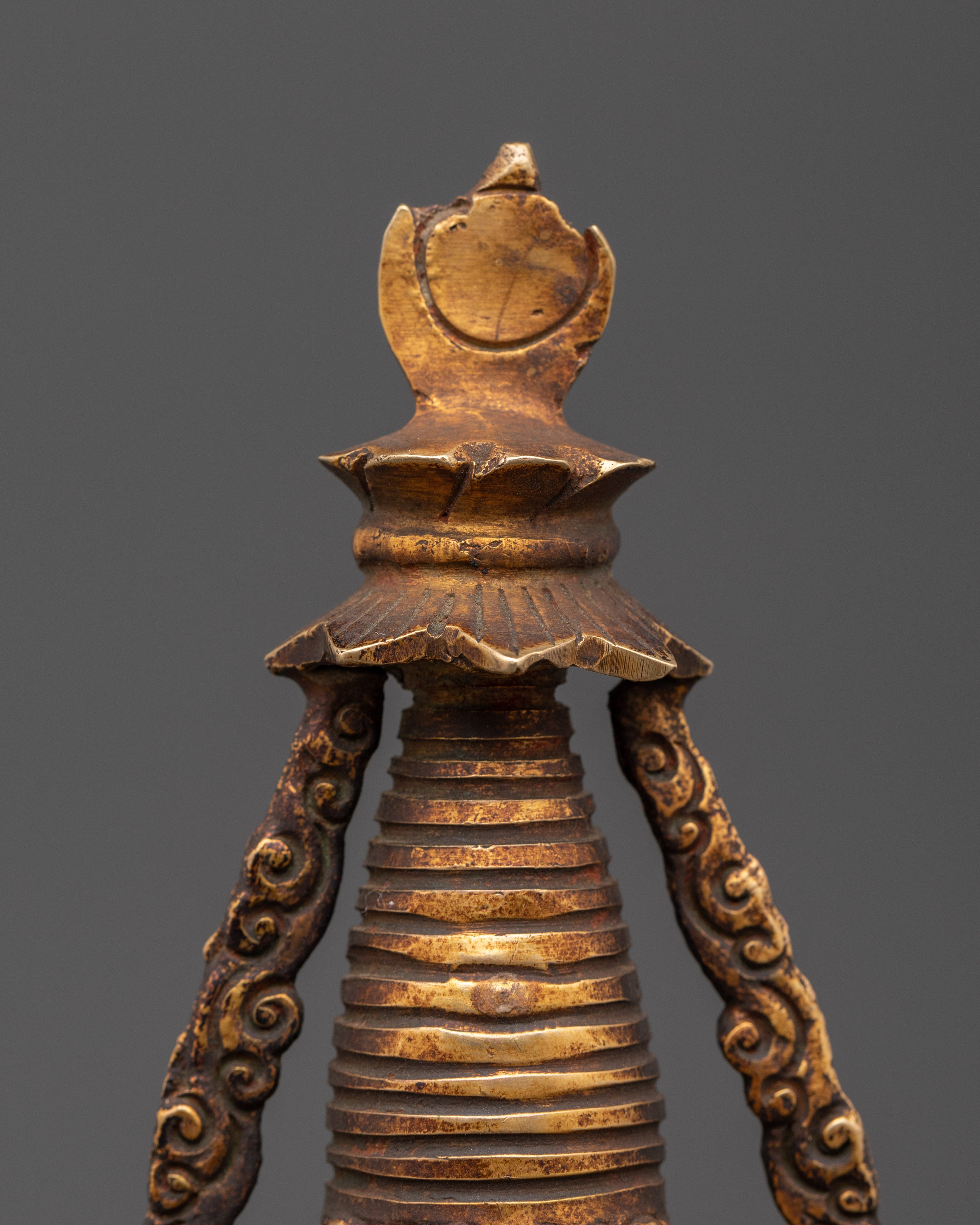 Copper And Gold Plated Stupa With Antique Finishing | Sacred Spiritual Artifact