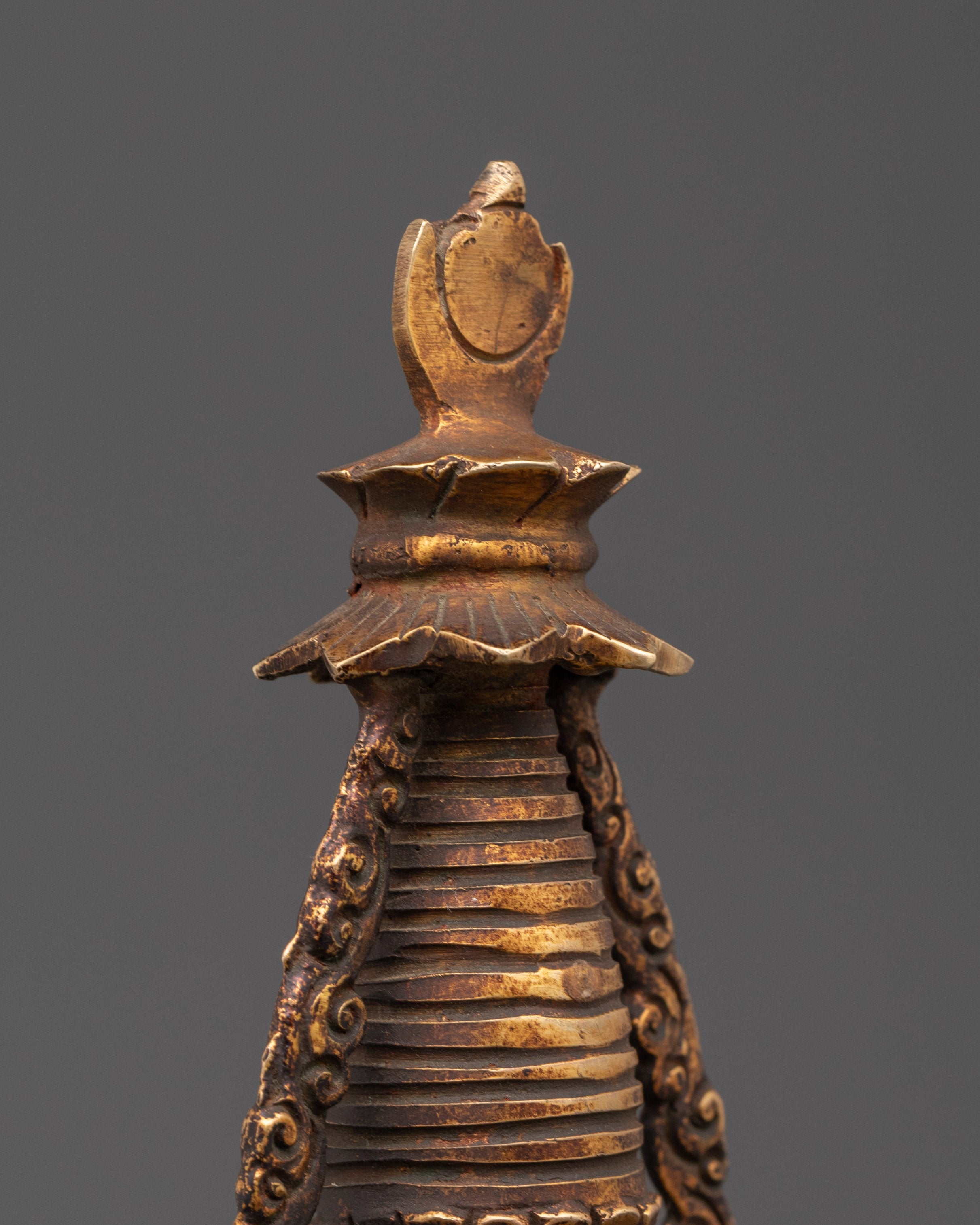 Copper And Gold Plated Stupa With Antique Finishing | Sacred Spiritual Artifact