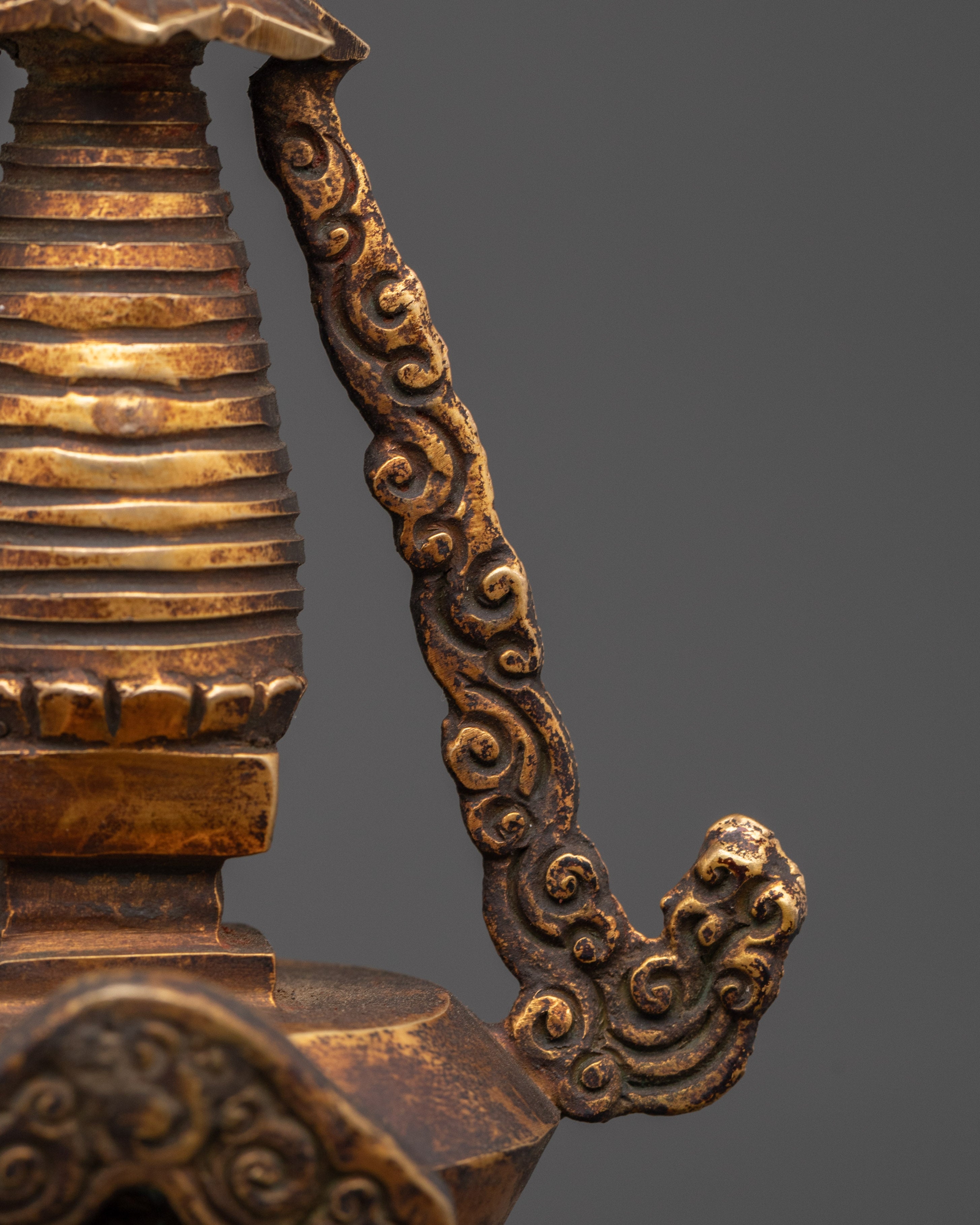 Copper And Gold Plated Stupa With Antique Finishing | Sacred Spiritual Artifact