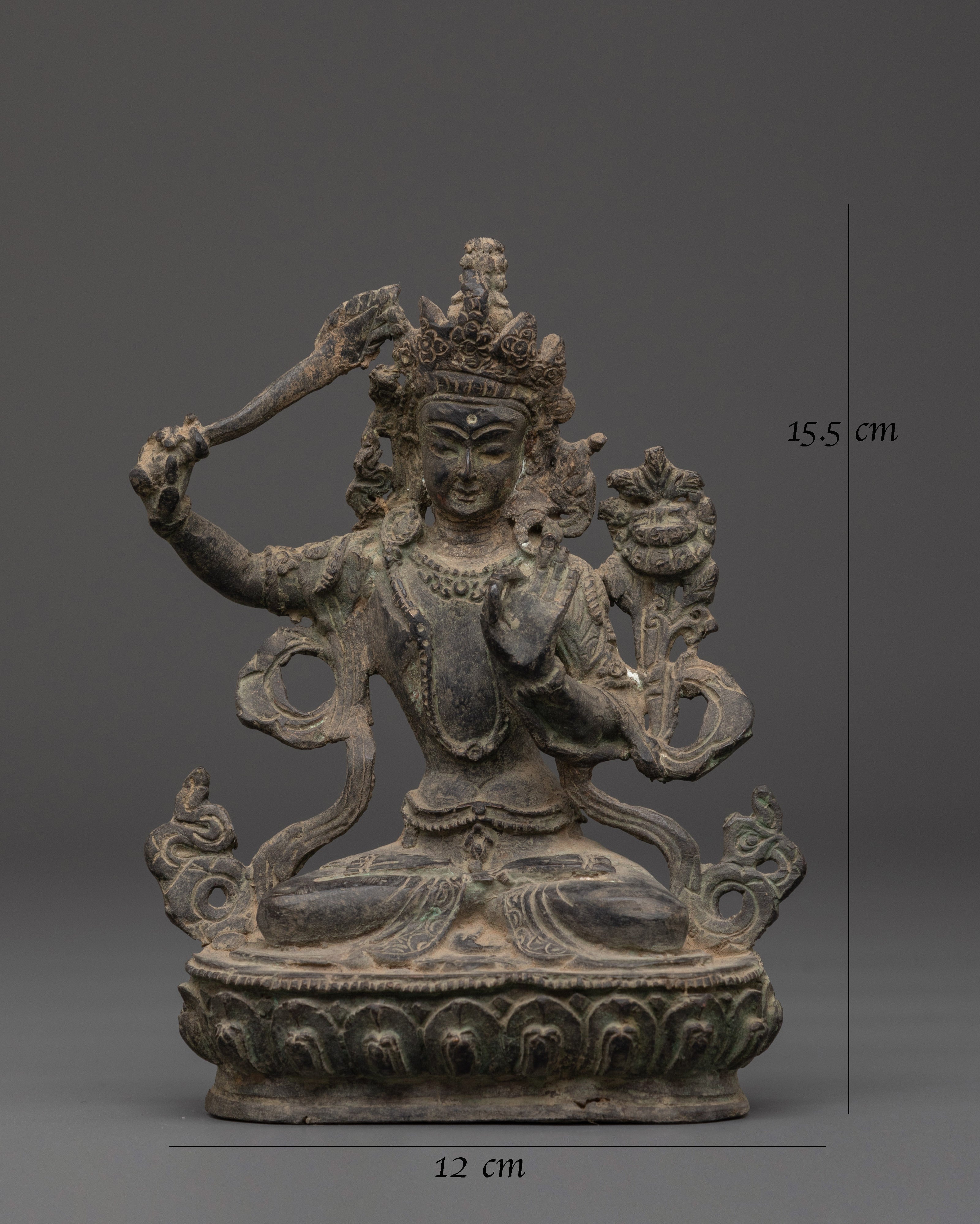 Manjushri Meditation Sculpture | Sword Of Knowledge Clutching Deity Manjushri