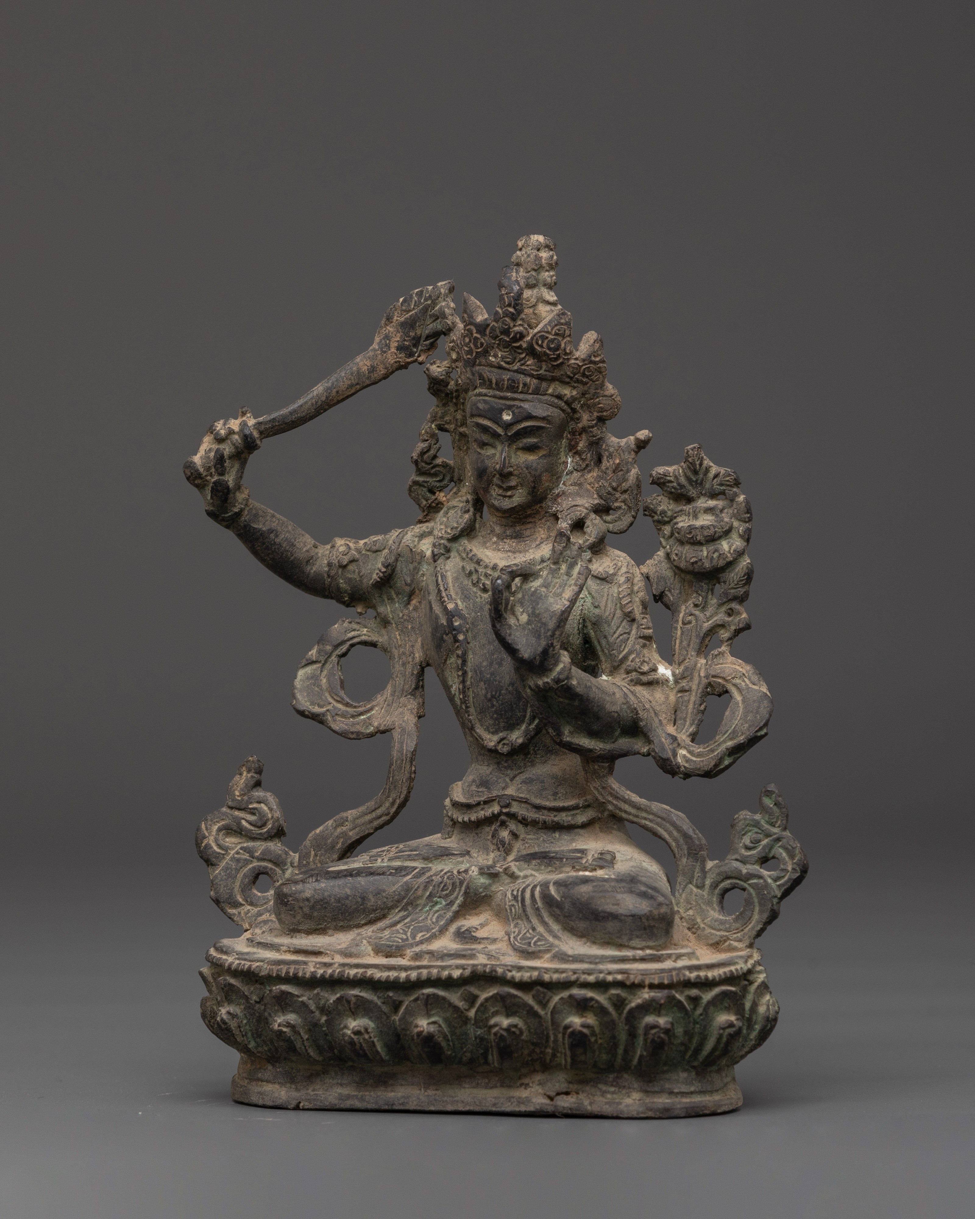 Manjushri Meditation Sculpture | Sword Of Knowledge Clutching Deity Manjushri