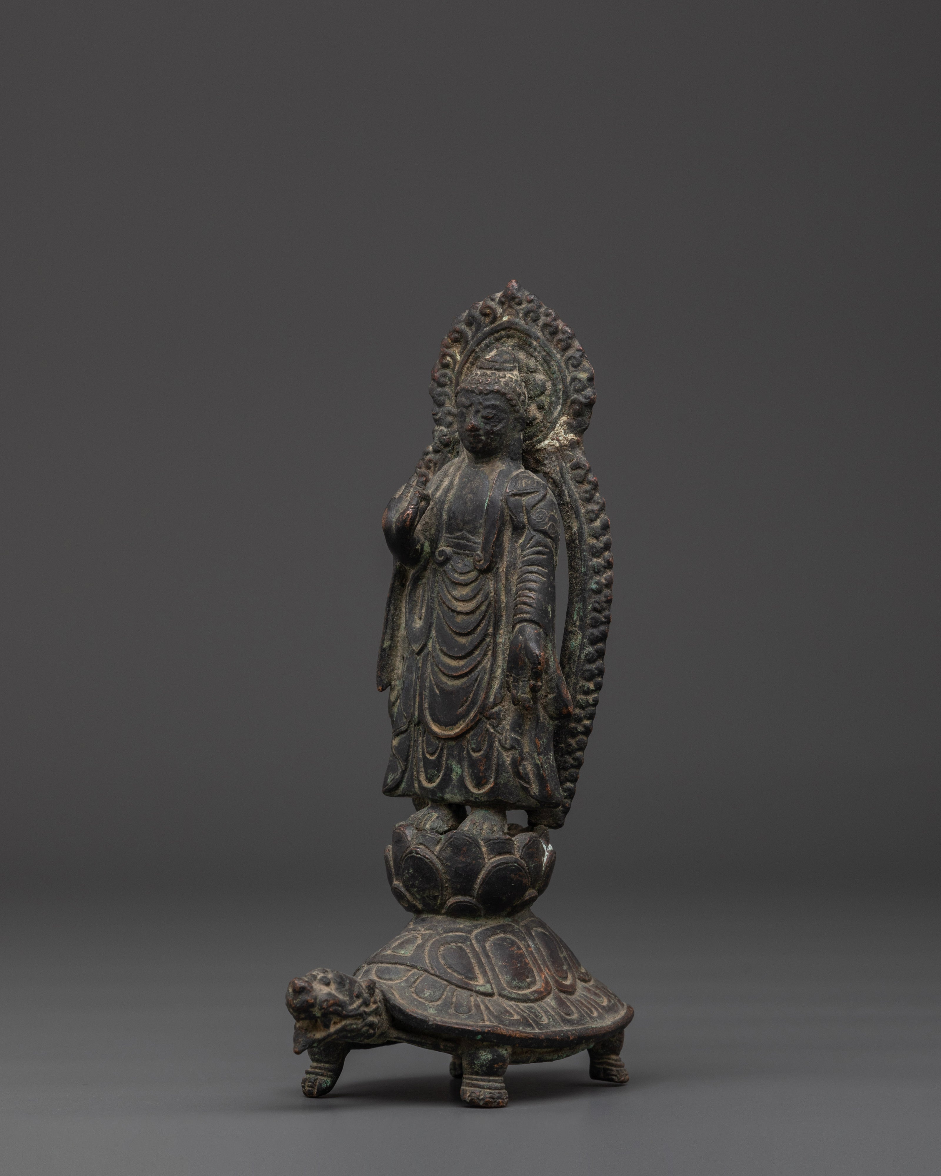 Buddha on Turtle | Spiritual Copper Sculpture