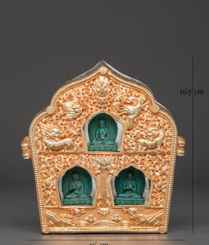 Spiritual Ghau box With Three Buddha Figures | Sacred Buddhist Meditation Decor