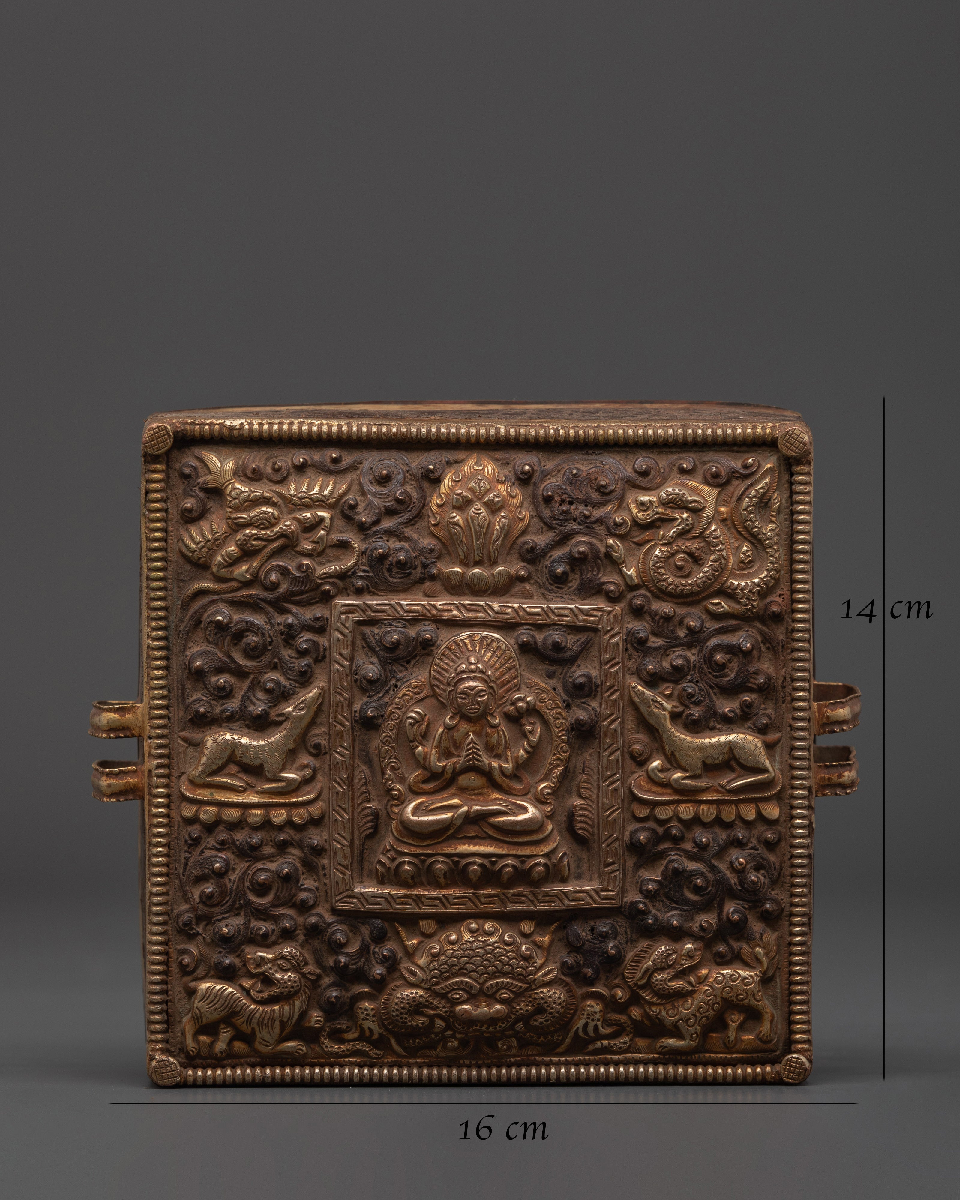 Sacred Amulet Ghau Box | Handcrafted Copper & Gold Plated Tibetan Artifact