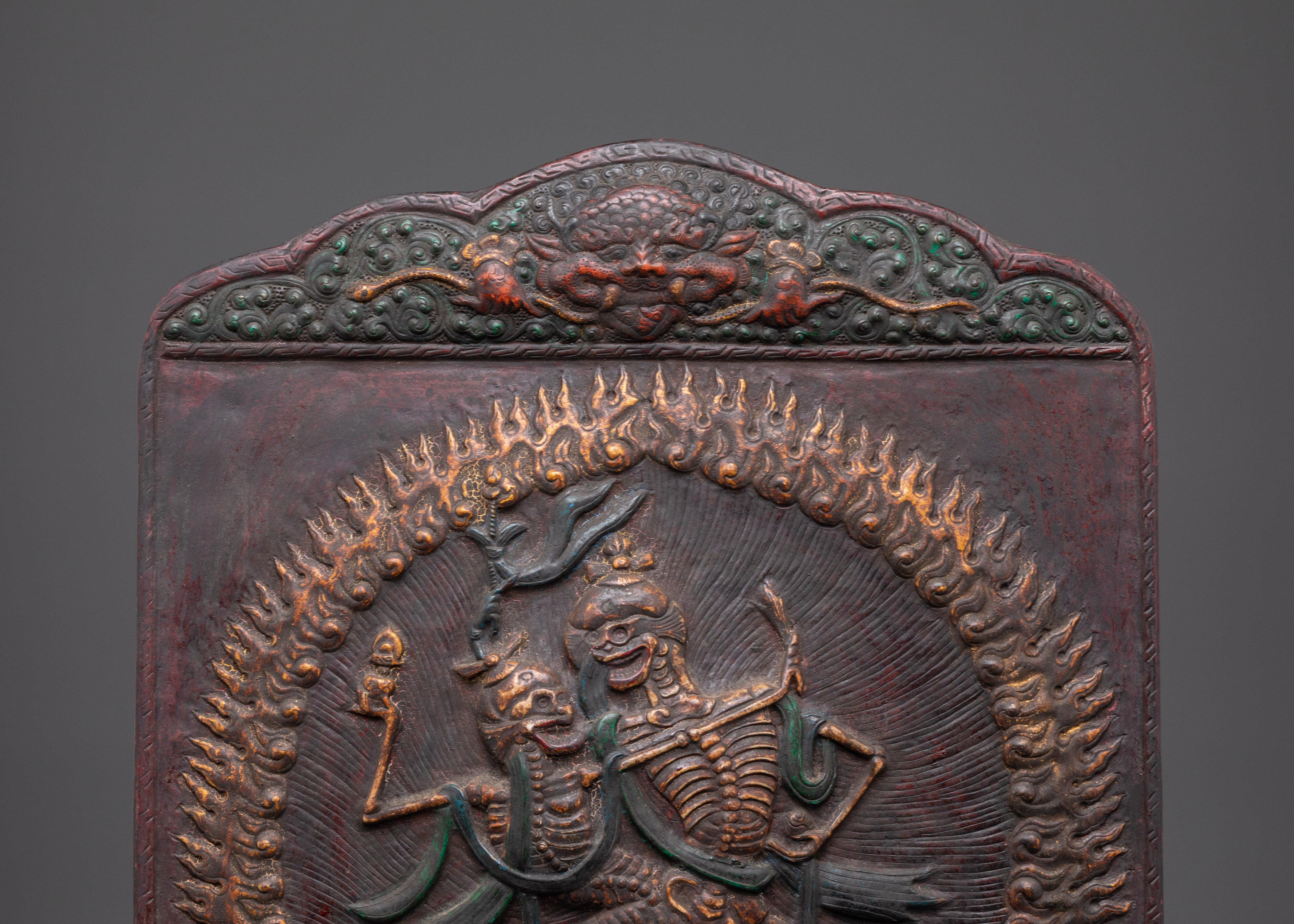 Protector Deity Chitipati Wall Hanging | Spiritual Copper Wall Art for Protection