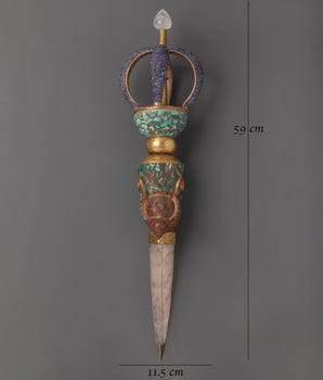 Handmade Ritual Phurba Dagger | Crystal, Copper & Gold Plated Design