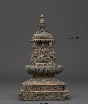 Handmade Ceremonial Buddhist Stupa | Copper Ritual Offering Sculpture for Meditation