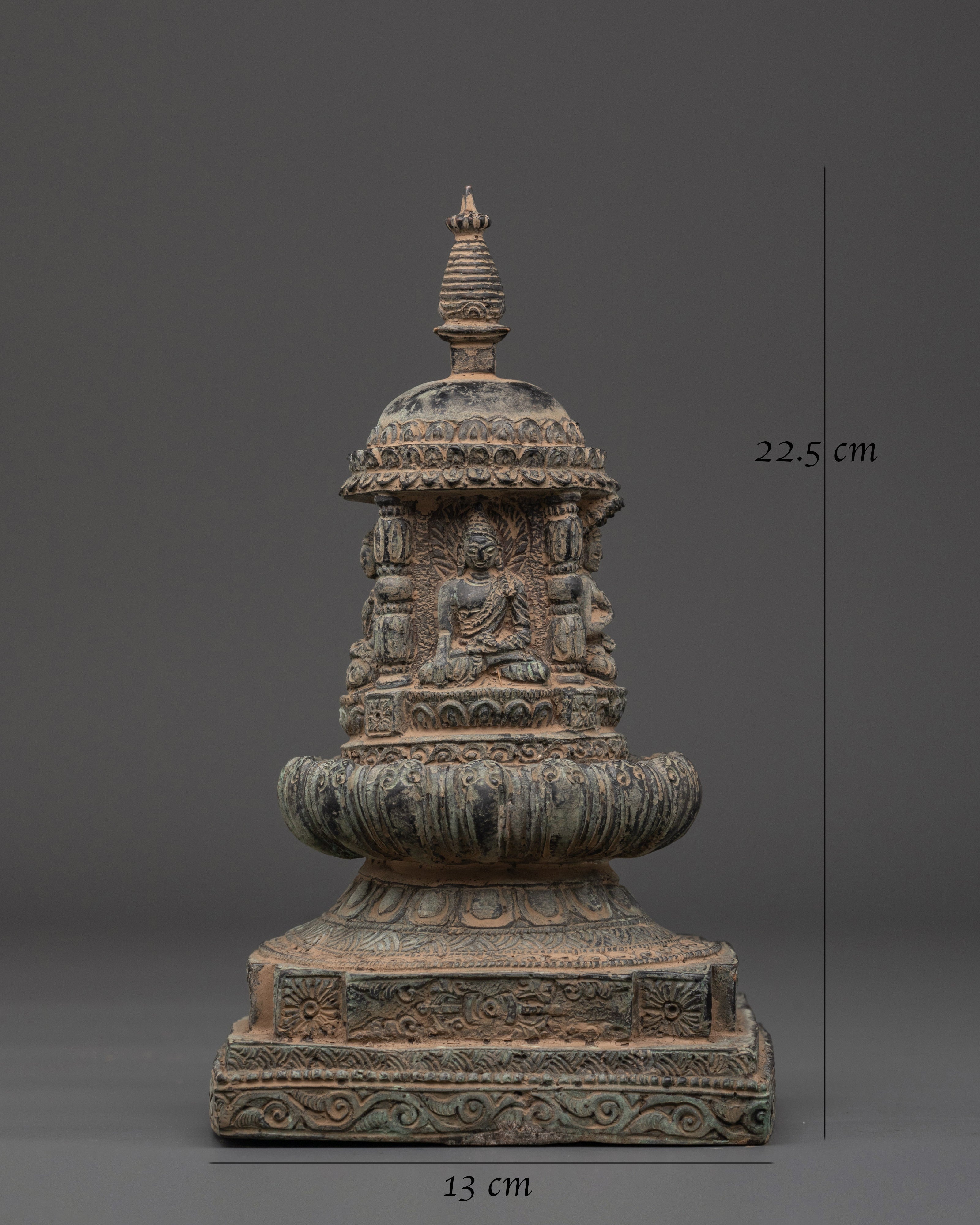 Handmade Ceremonial Buddhist Stupa | Copper Ritual Offering Sculpture for Meditation