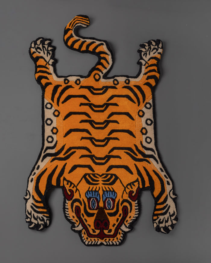 Hand Knotted Tiger Designed Rug | Tibetan Wool Craft