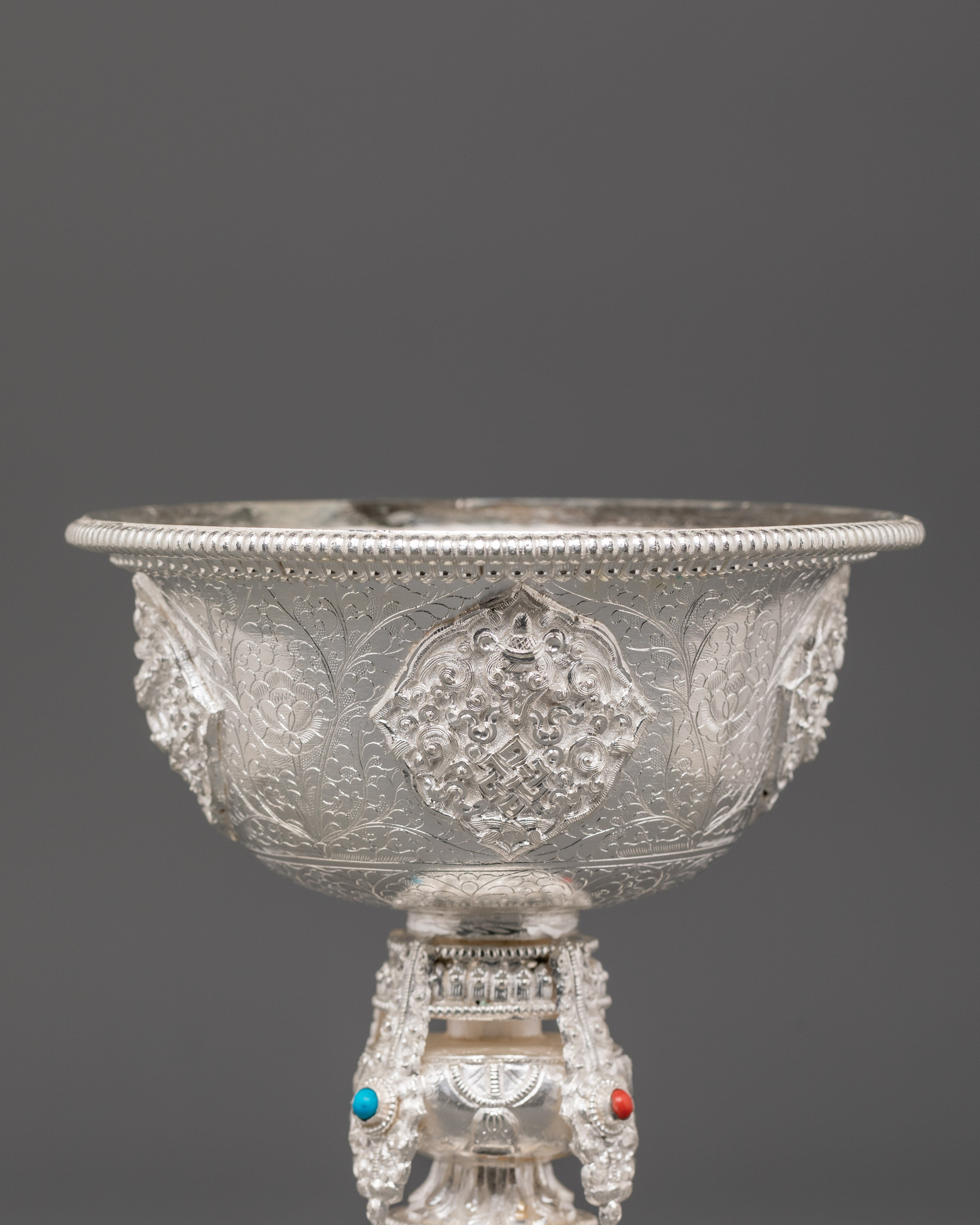 Offering Lamp Set for Puja | Set of Two Silver Lamps