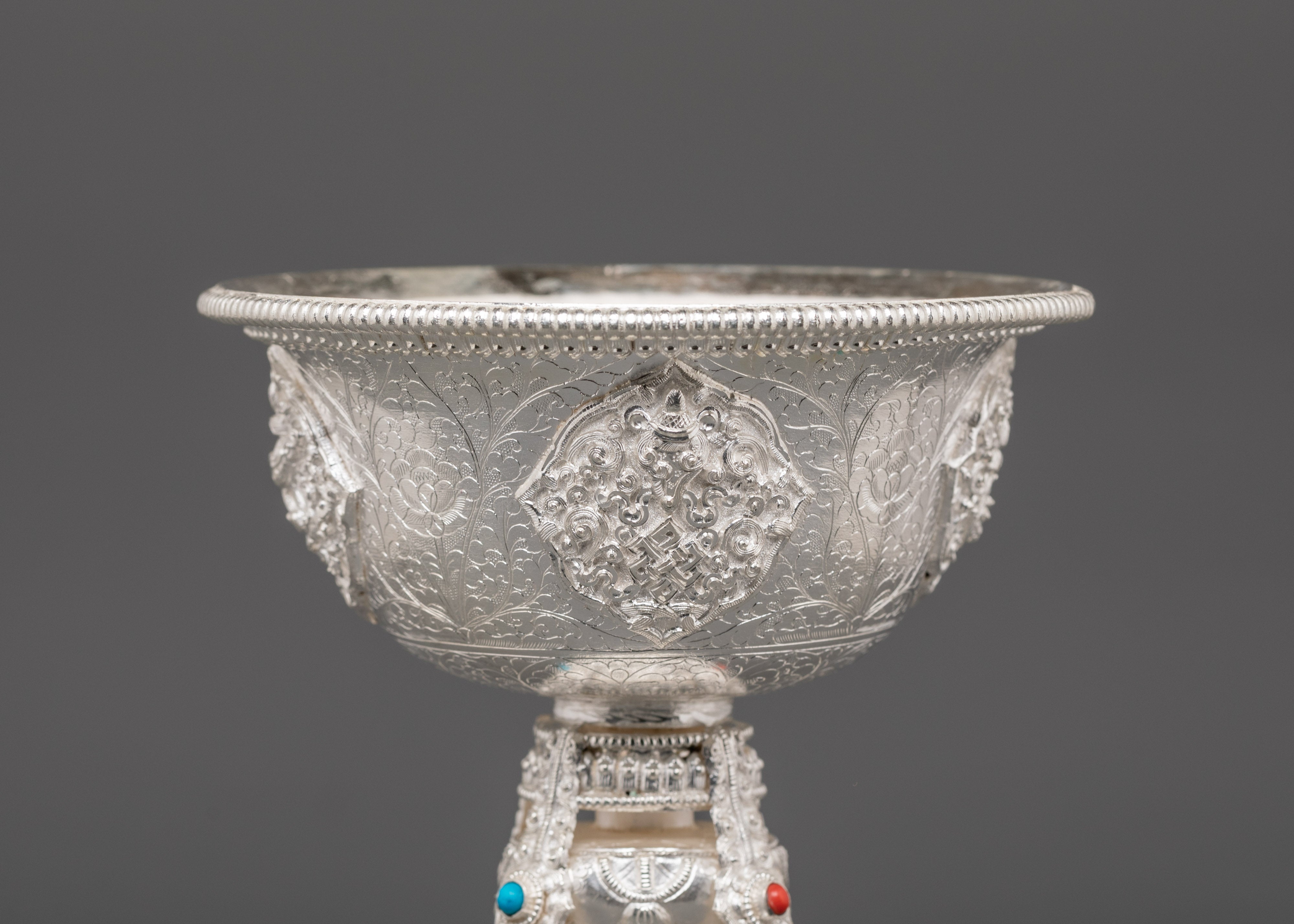 Offering Lamp Set for Puja | Set of Two Silver Lamps