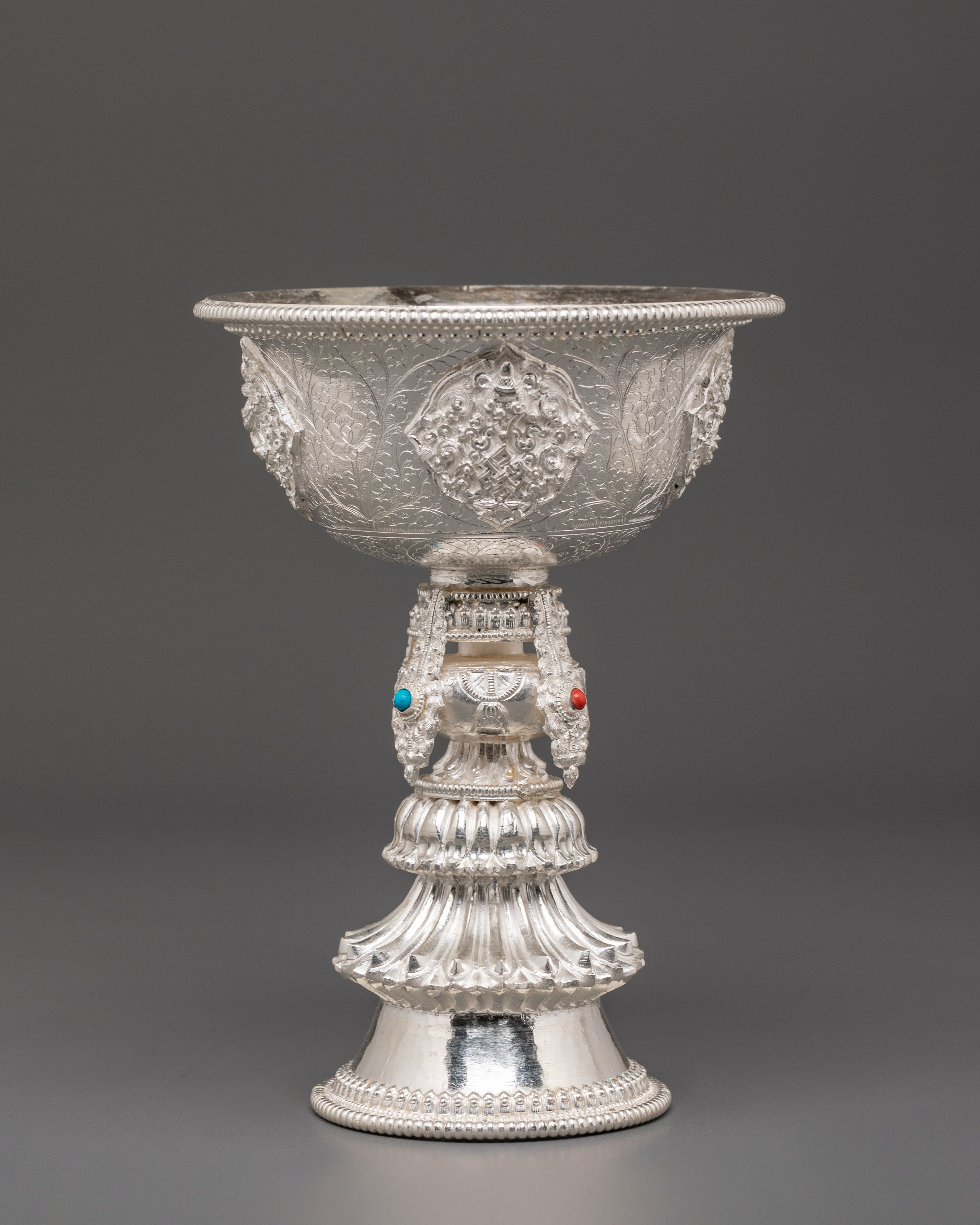 Offering Lamp Set for Puja | Set of Two Silver Lamps