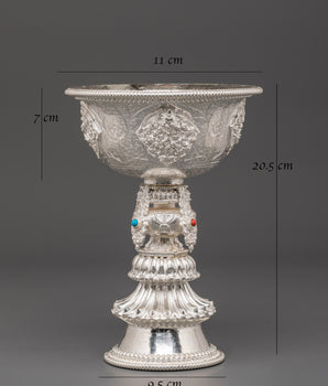 Offering Lamp Set for Puja | Set of Two Silver Lamps