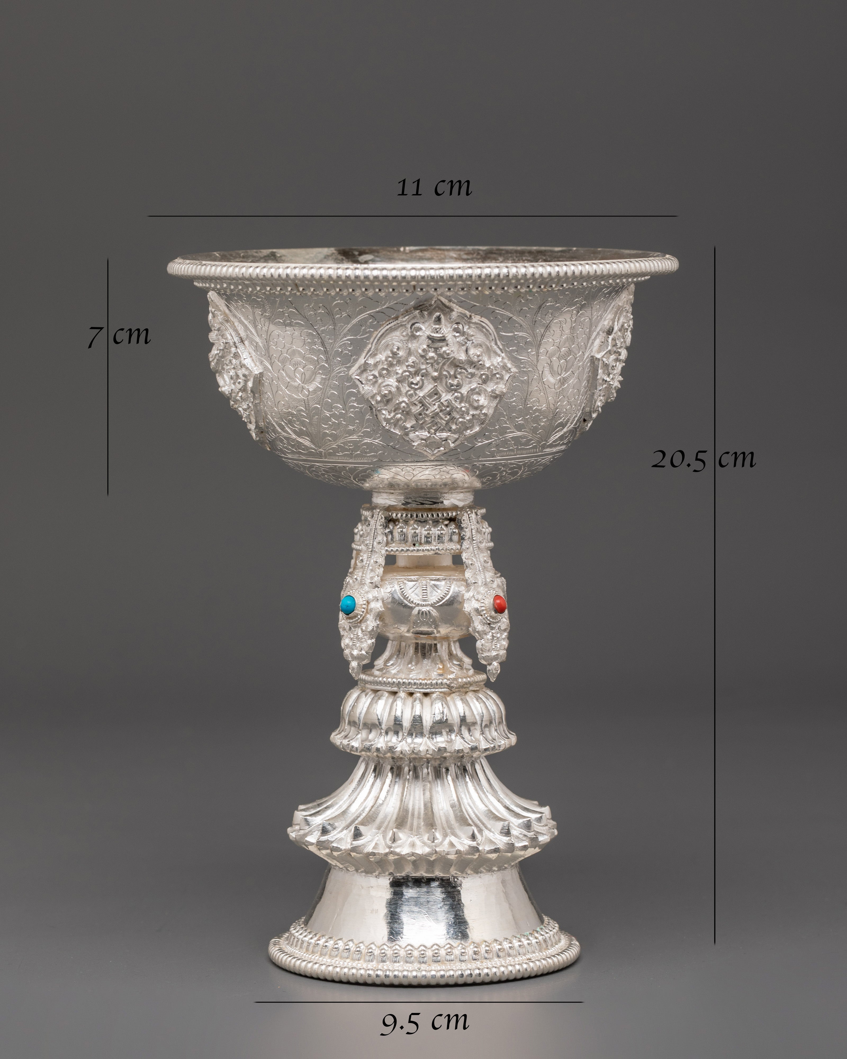 Offering Lamp Set for Puja | Set of Two Silver Lamps