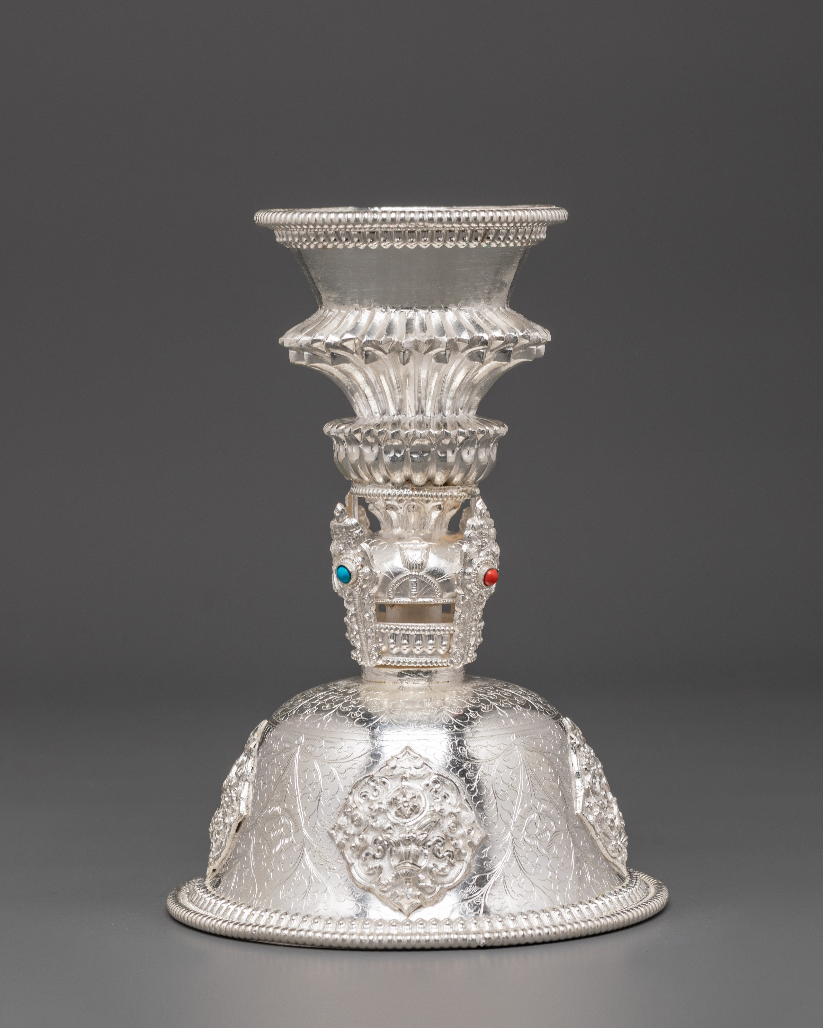Offering Lamp Set for Puja | Set of Two Silver Lamps