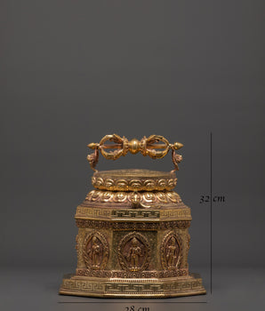 Sacred Buddhist Dharma Dhatu with Vajra | Gold Plated Copper Ritual Artifact