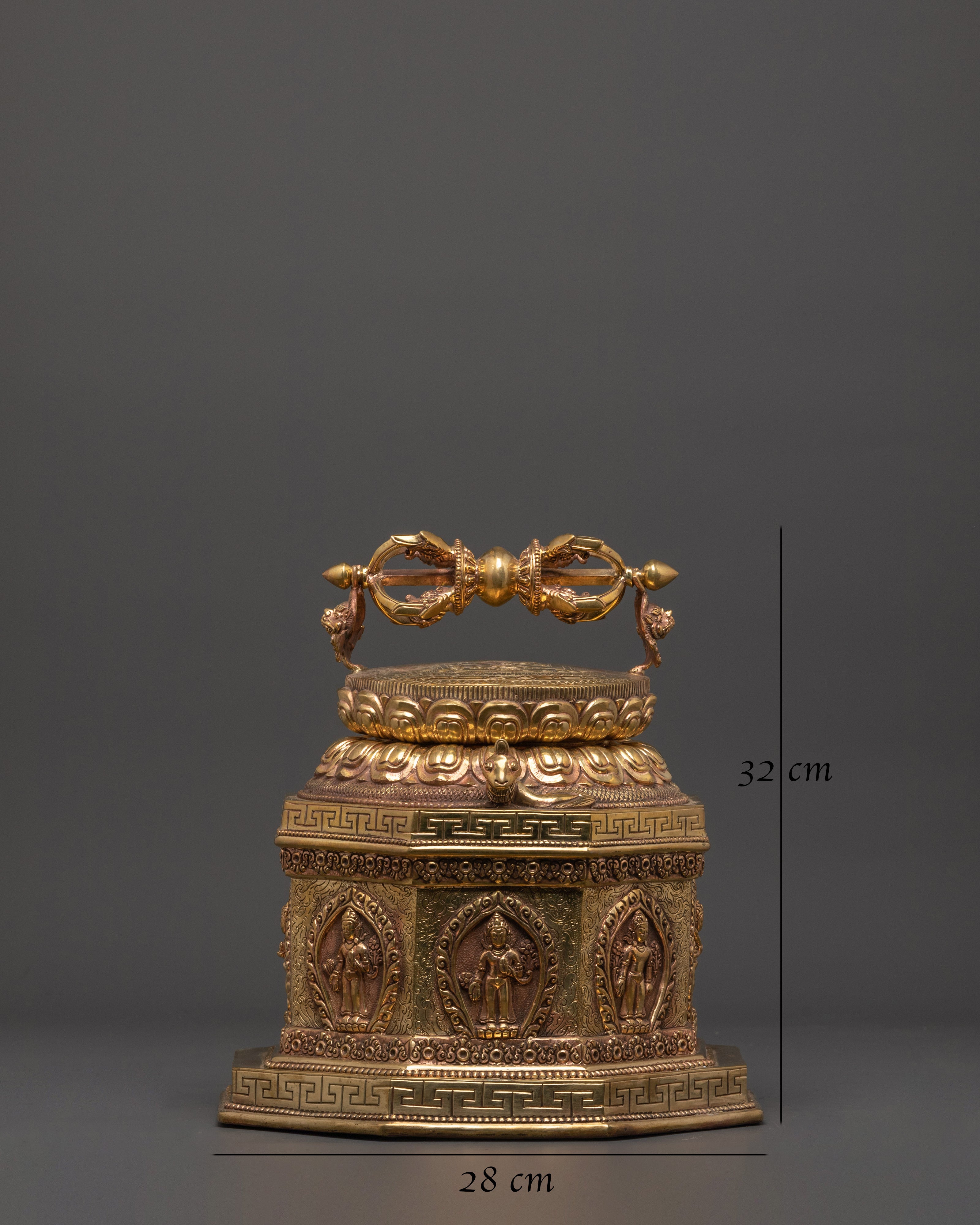 Sacred Buddhist Dharma Dhatu with Vajra | Gold Plated Copper Ritual Artifact