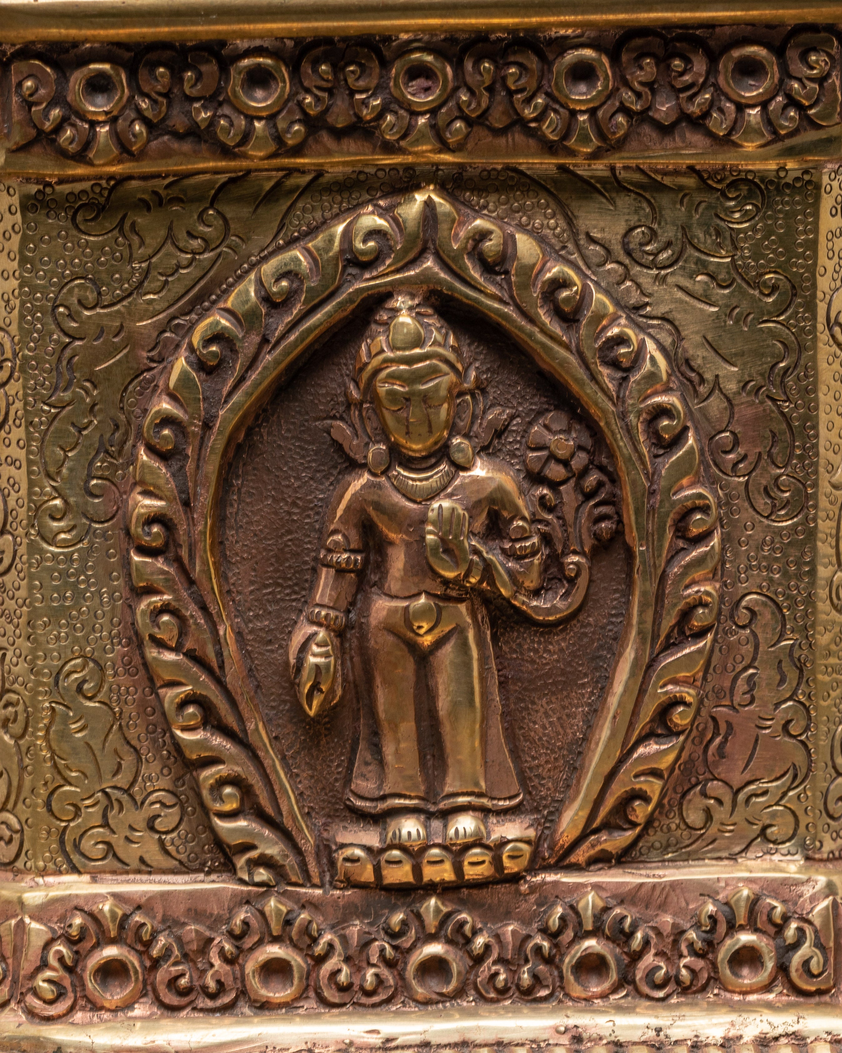 Sacred Buddhist Dharma Dhatu with Vajra | Gold Plated Copper Ritual Artifact