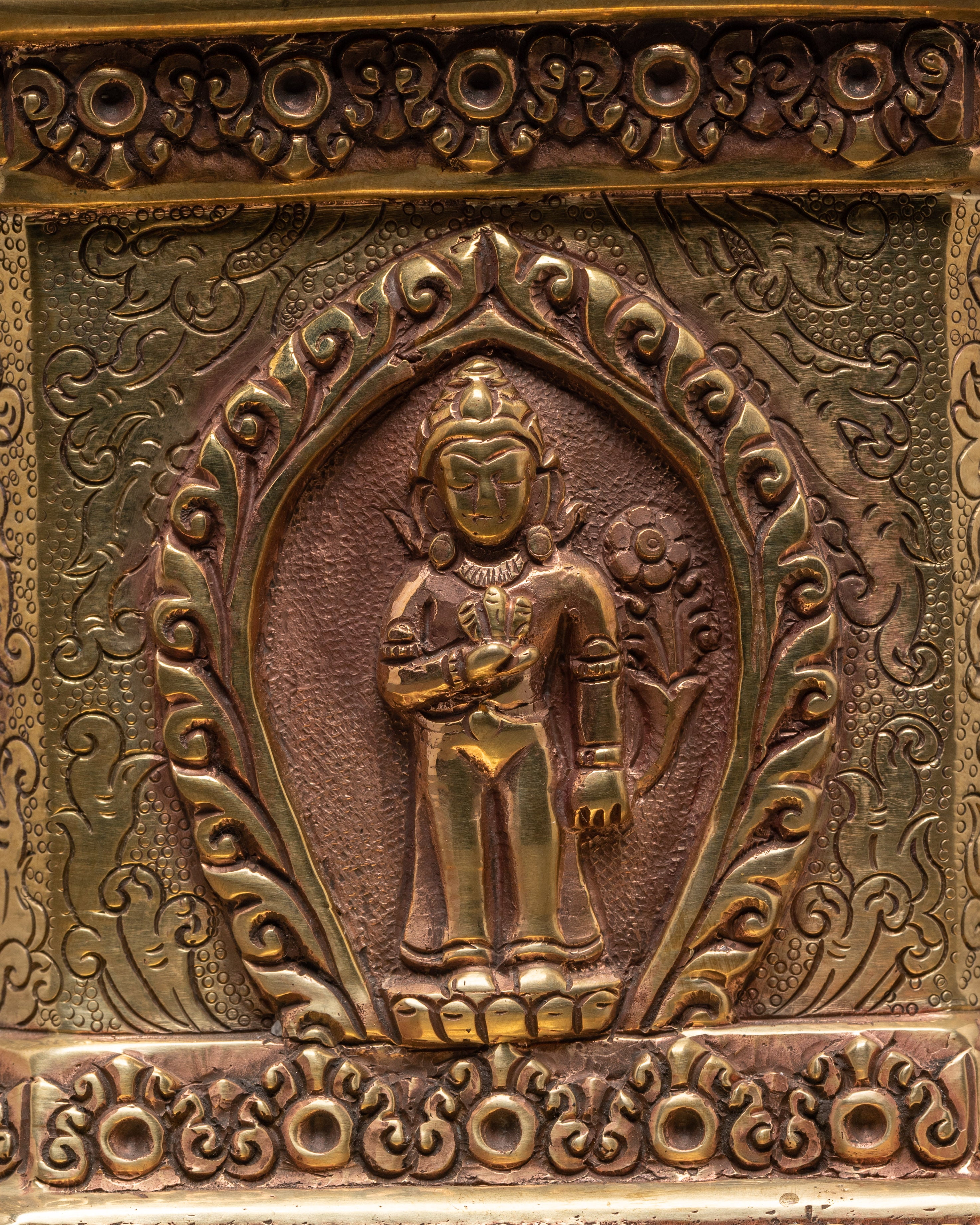Sacred Buddhist Dharma Dhatu with Vajra | Gold Plated Copper Ritual Artifact