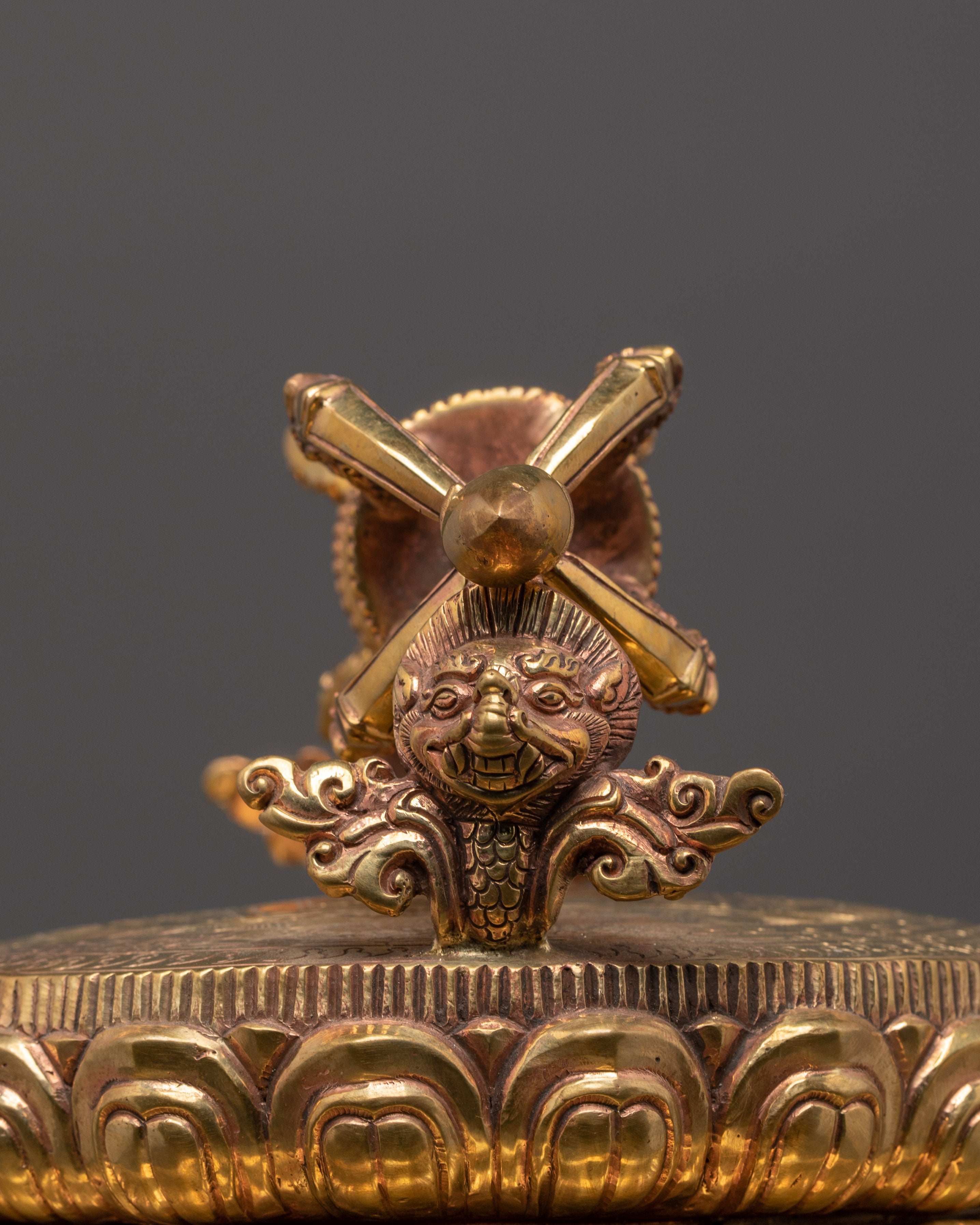 Sacred Buddhist Dharma Dhatu with Vajra | Gold Plated Copper Ritual Artifact