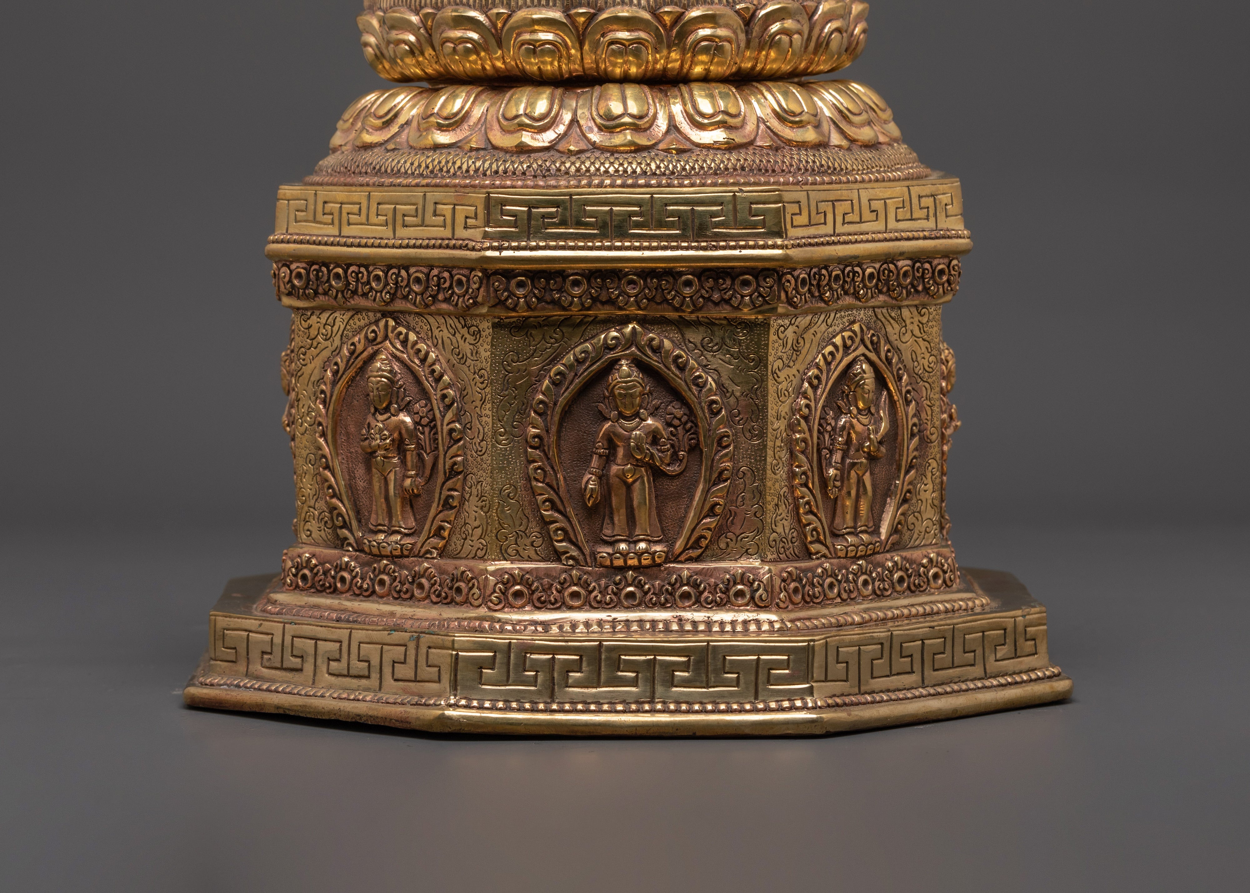 Sacred Buddhist Dharma Dhatu with Vajra | Gold Plated Copper Ritual Artifact