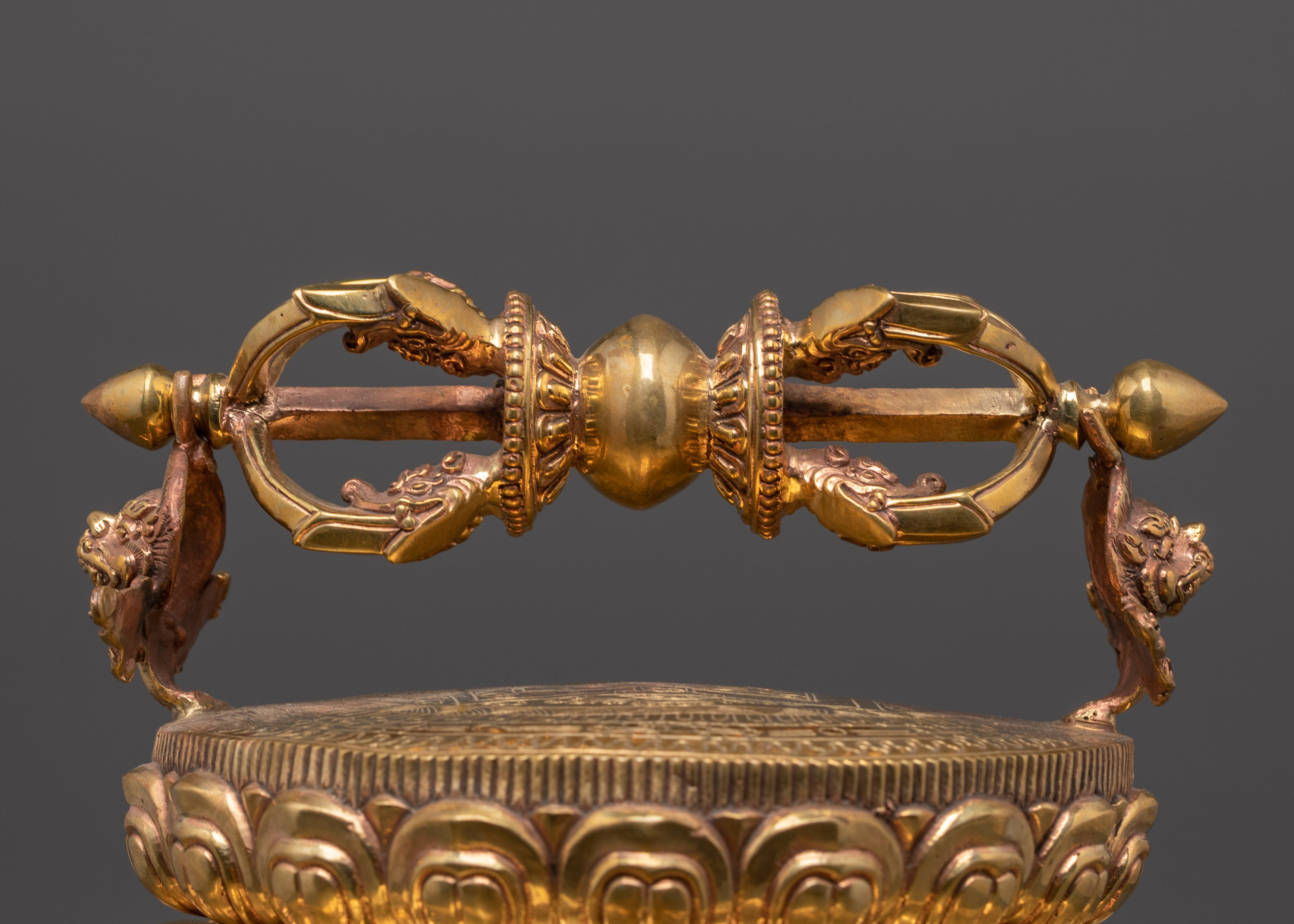 Sacred Buddhist Dharma Dhatu with Vajra | Gold Plated Copper Ritual Artifact