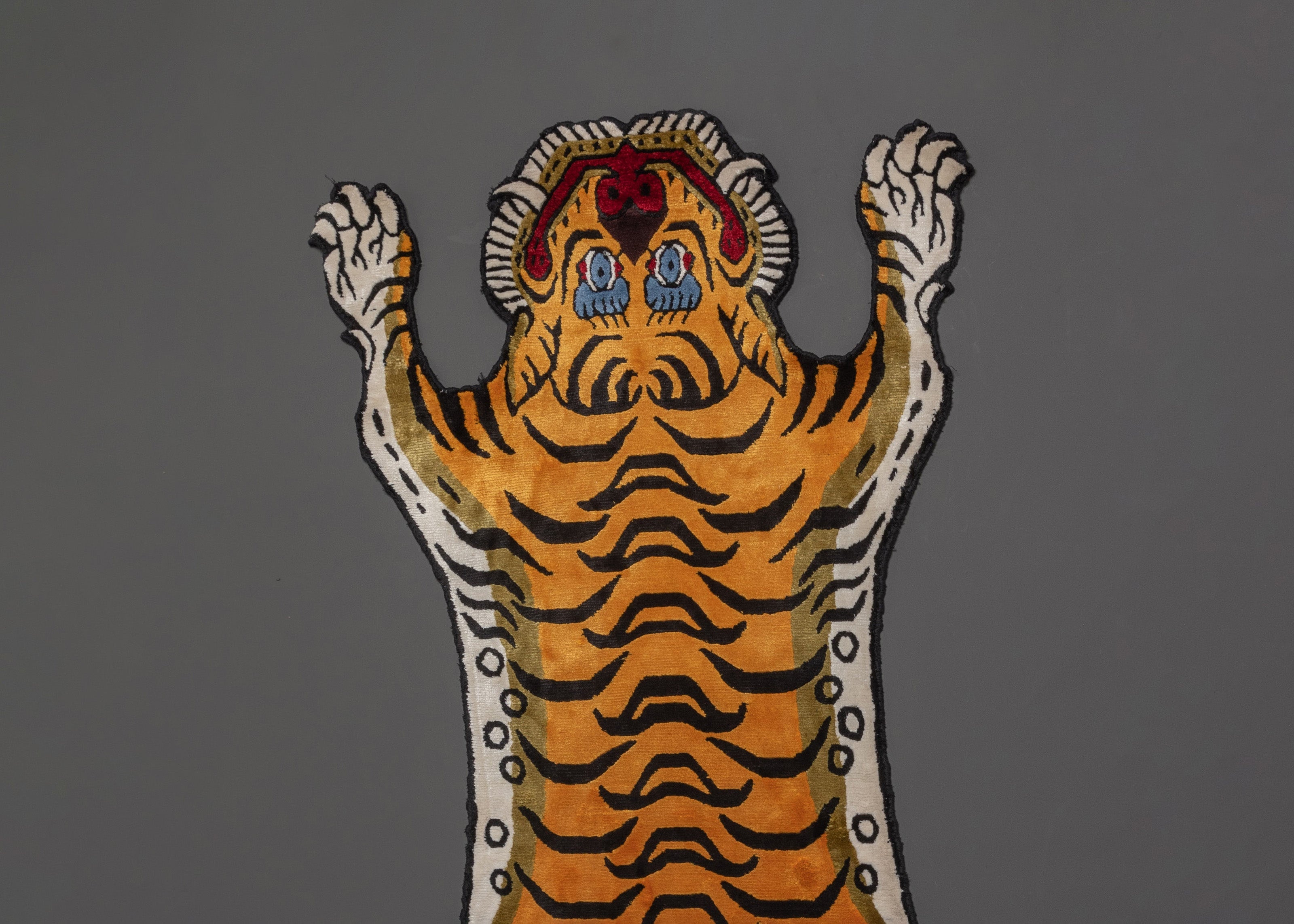 Handwoven Tibetan Tiger Rug | Buddhist Wool Carpet for Meditation