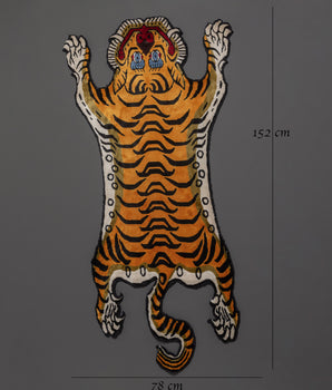 Handwoven Tibetan Tiger Rug | Buddhist Wool Carpet for Meditation