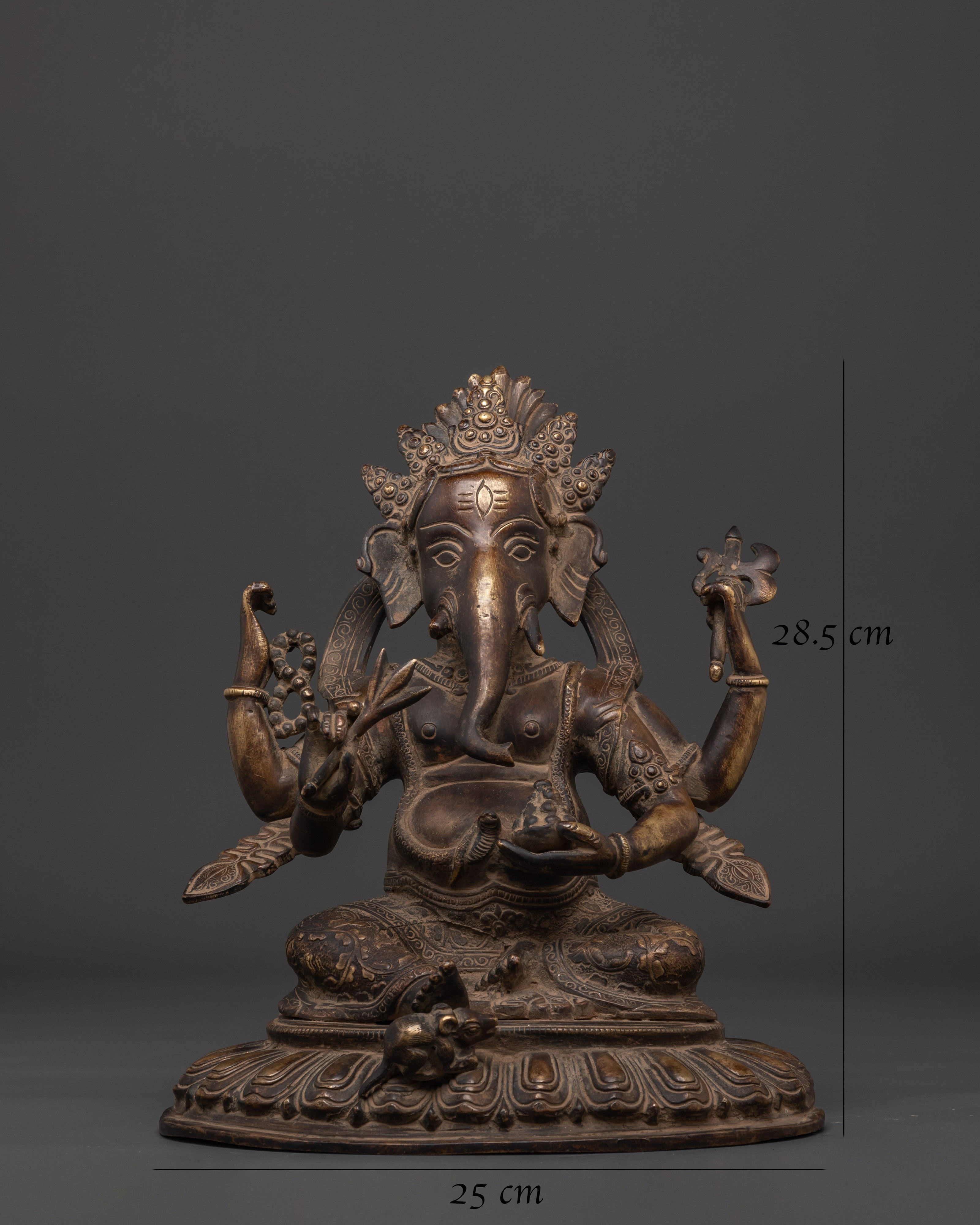 Sacred Ganesh Sculpture | Handcrafted Oxidized Brass Ganesha Statue
