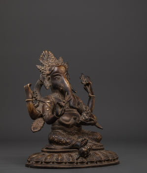 Sacred Ganesh Sculpture | Handcrafted Oxidized Brass Ganesha Statue