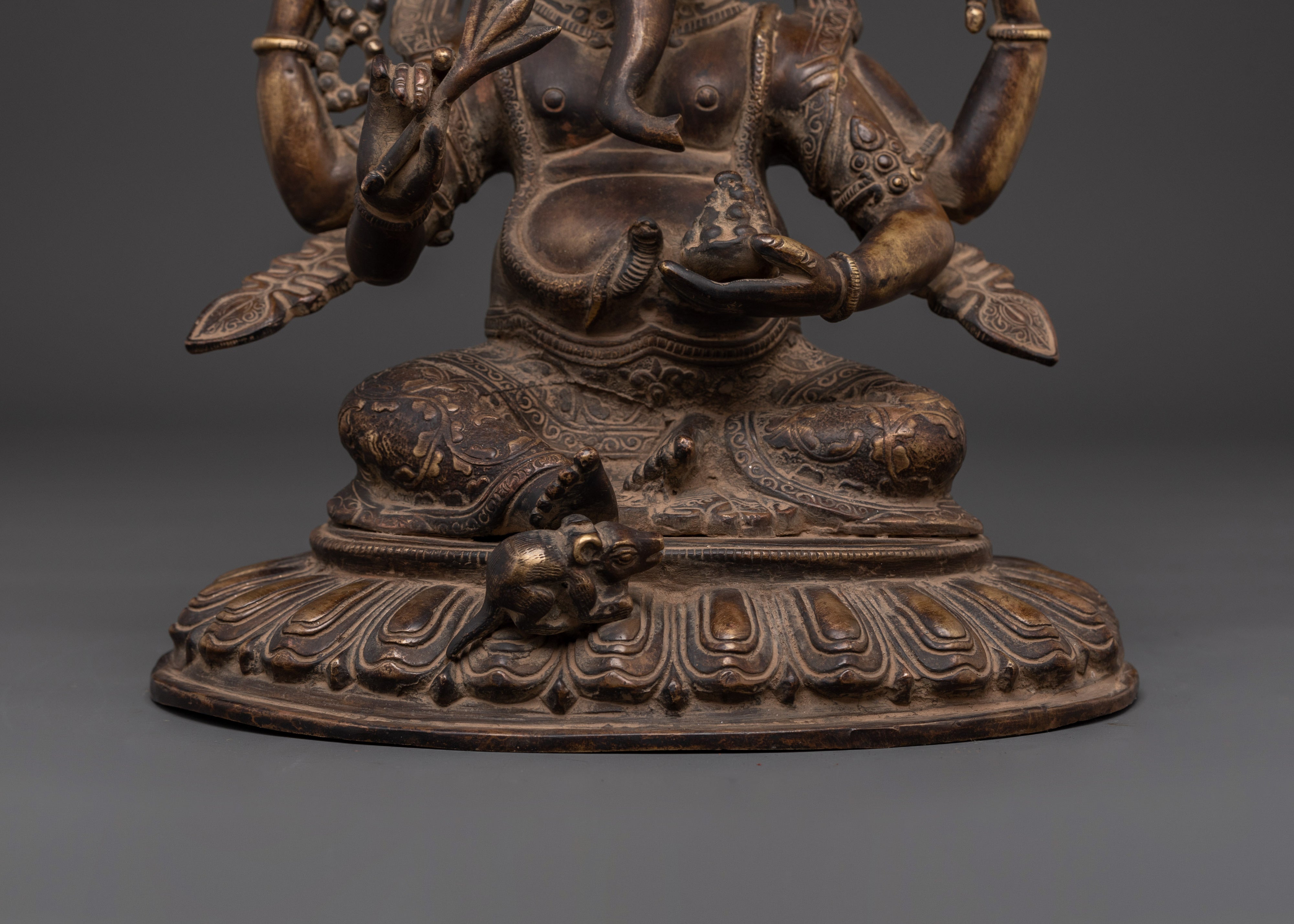 Sacred Ganesh Sculpture | Handcrafted Oxidized Brass Ganesha Statue