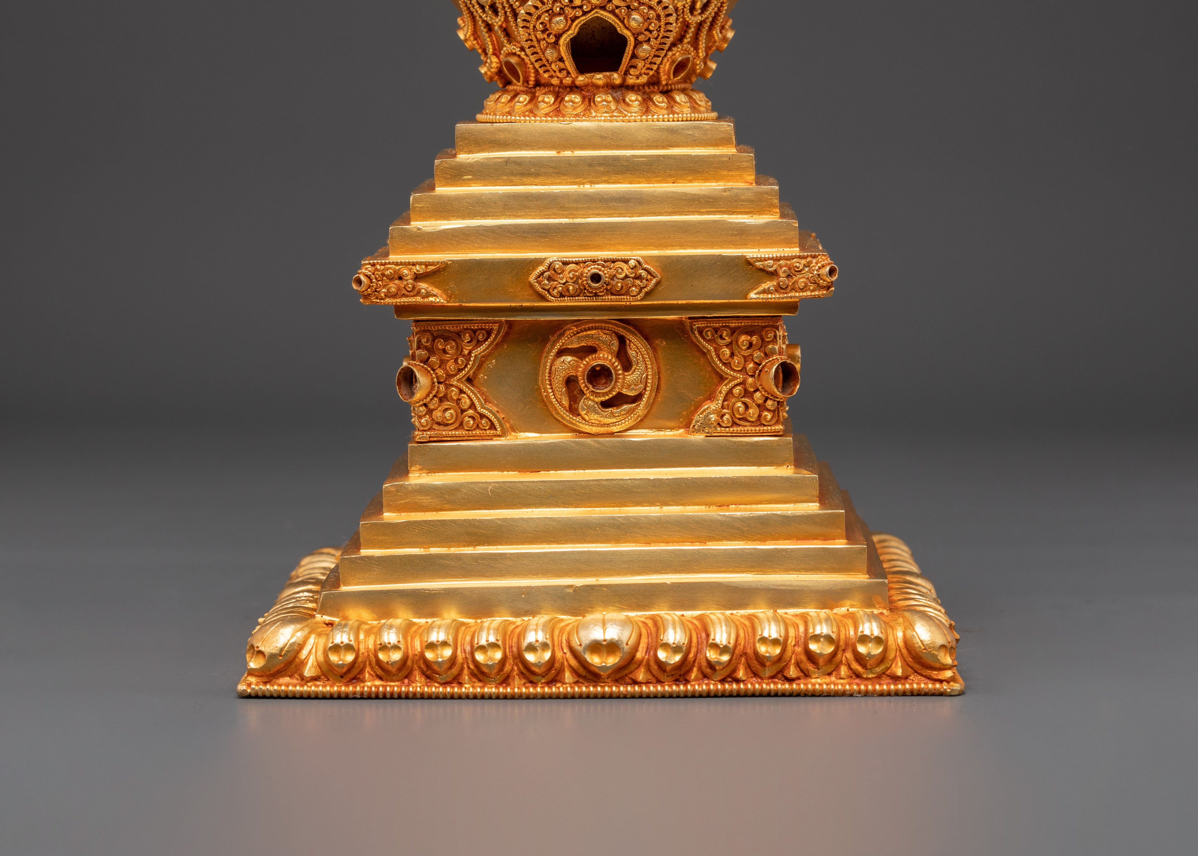 Handcrafted Sacred Traditional Buddhist Stupa | Gold Electroplated Copper Statue