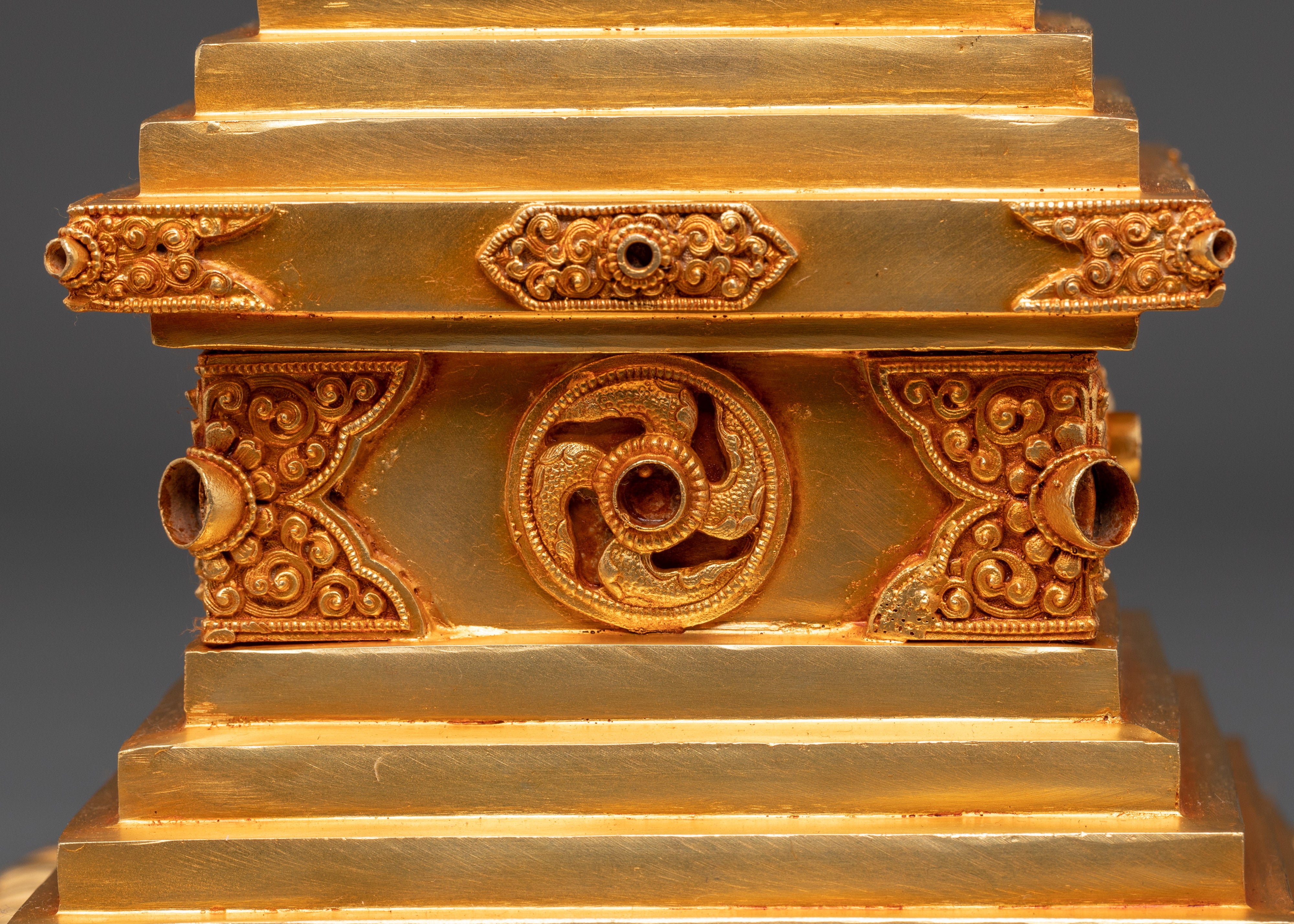 Handcrafted Sacred Traditional Buddhist Stupa | Gold Electroplated Copper Statue