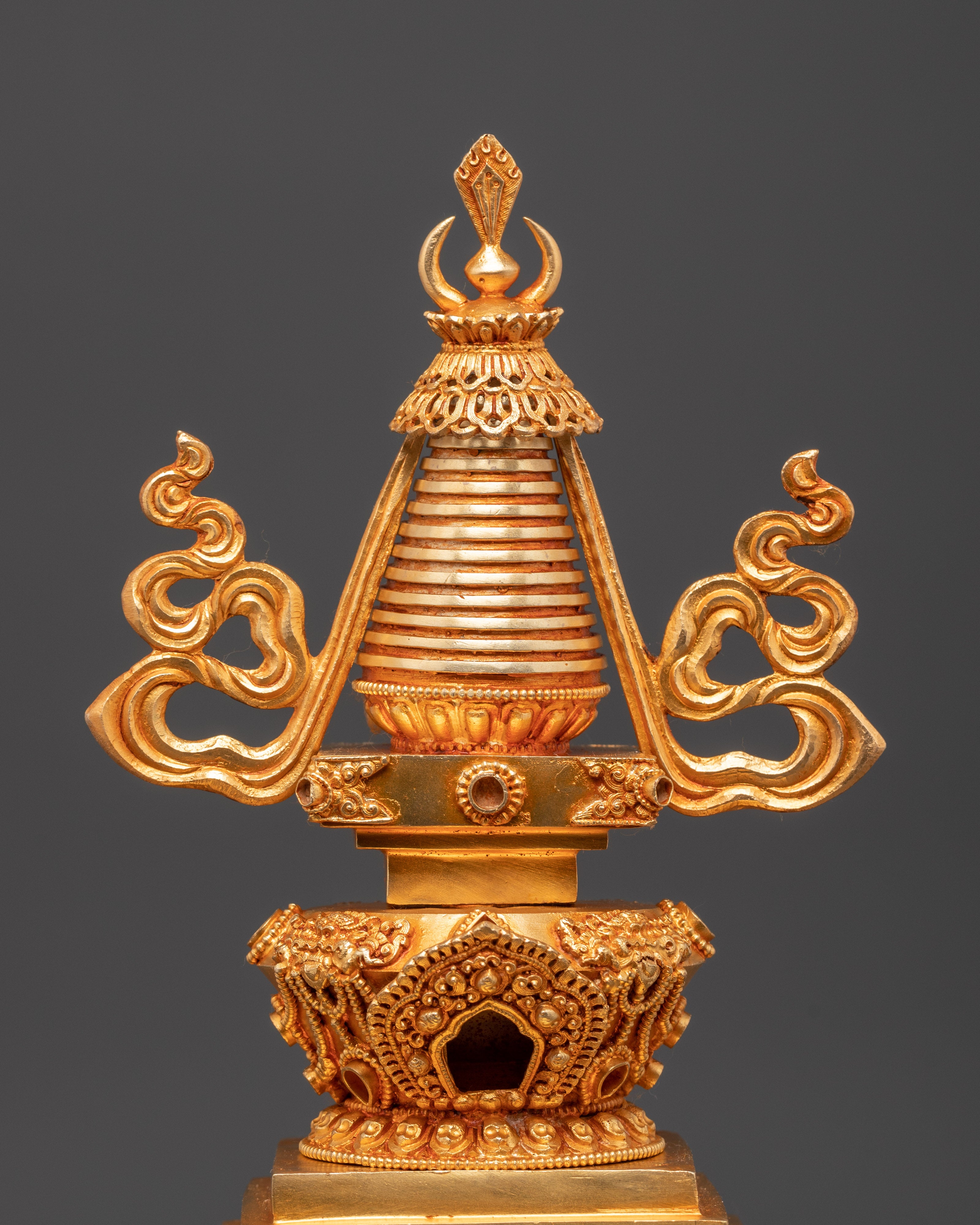 Handcrafted Sacred Traditional Buddhist Stupa | Gold Electroplated Copper Statue
